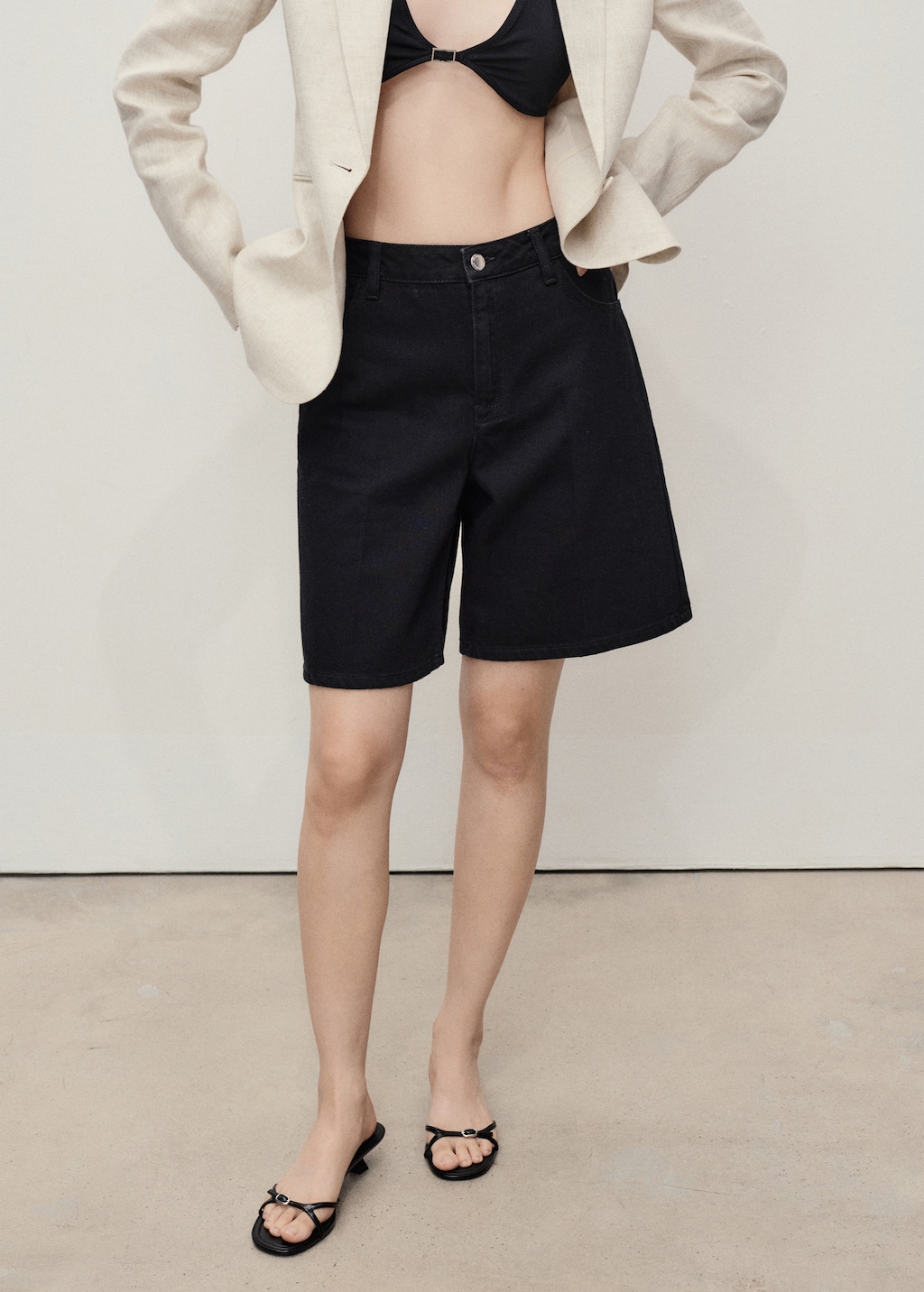 High-waisted denim bermuda shorts - Women | MANGO USA