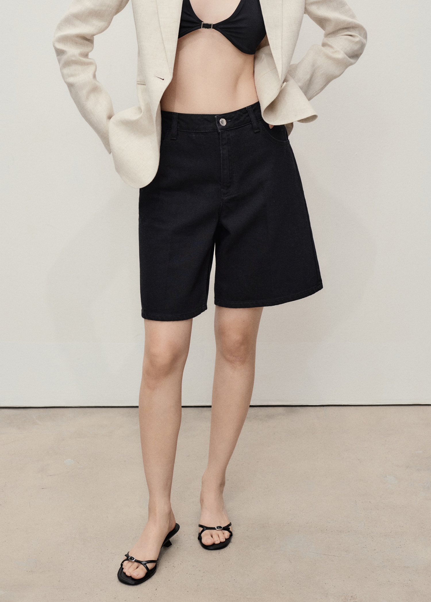 High Rise Black High Waisted Denim Shorts High-waist Straight-fit