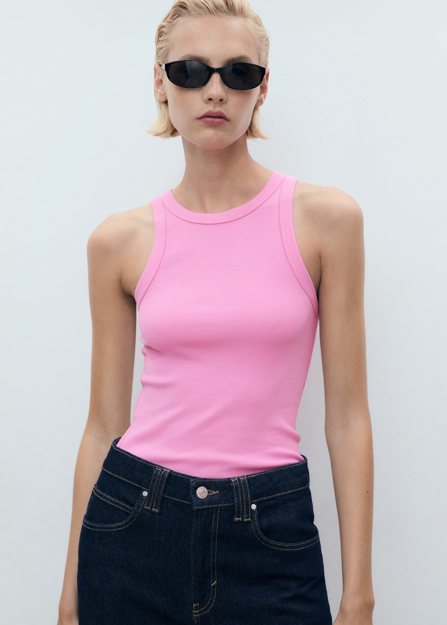 Ribbed cotton-blend top - Medium plane
