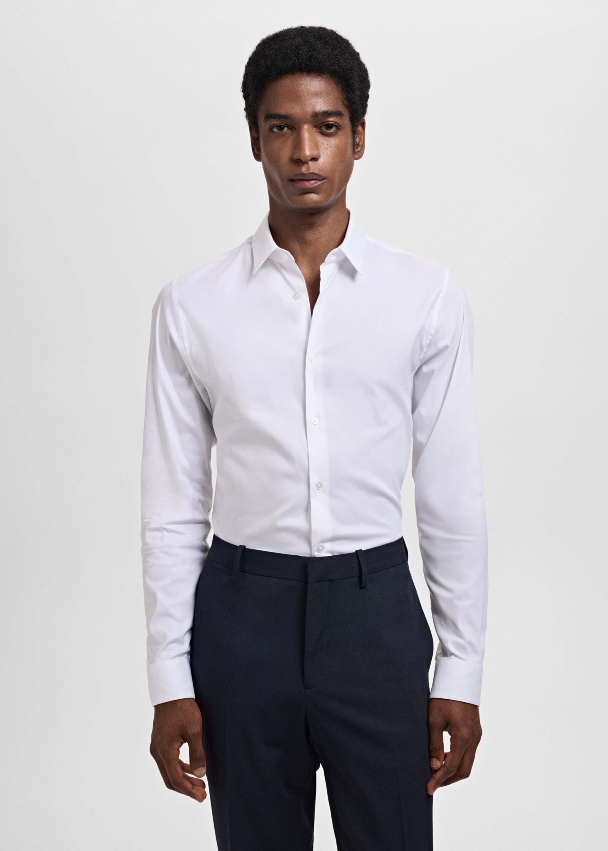 Camisa de fato slim fit de algodão - Plano médio