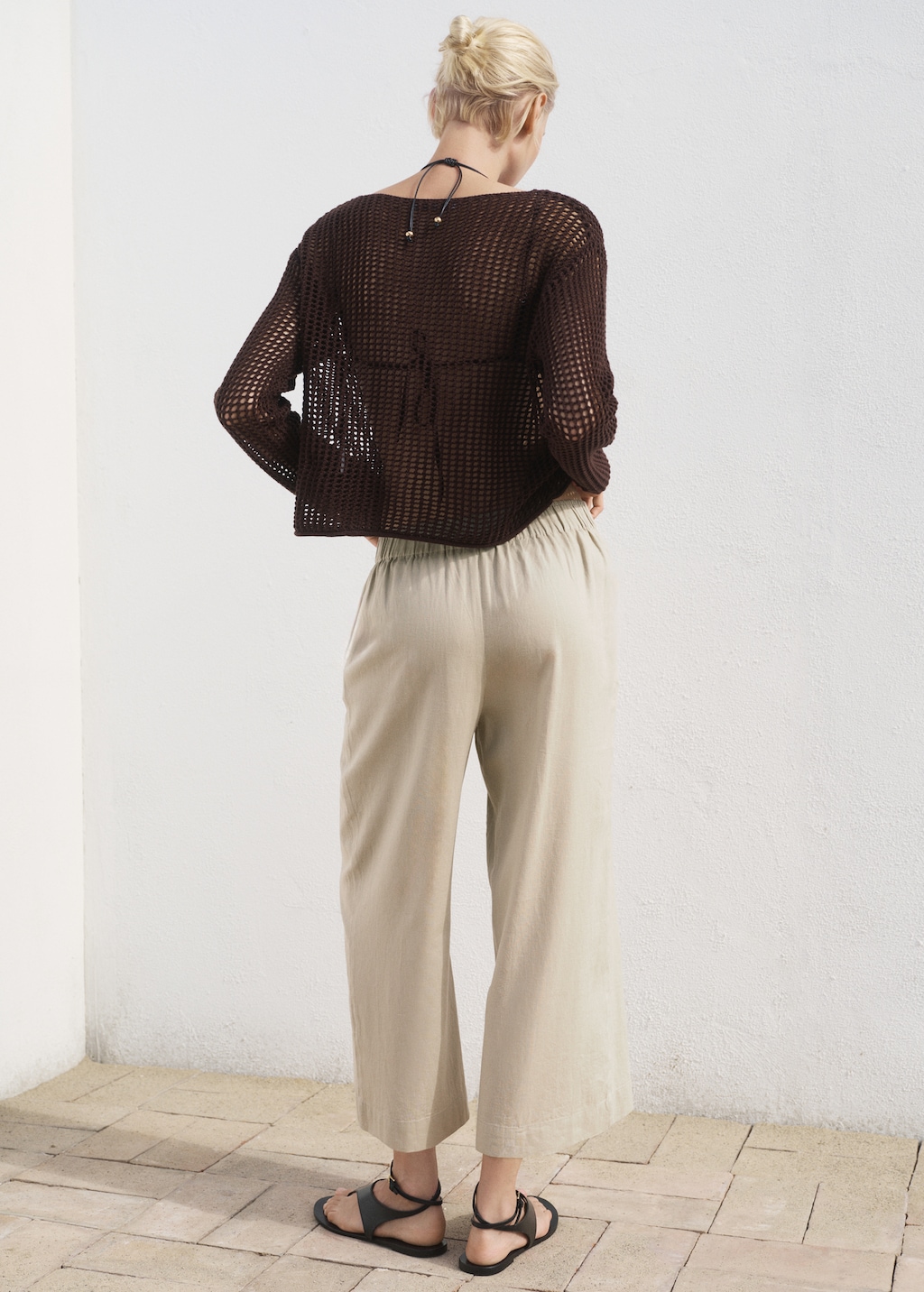 Cropped linen-blend pants