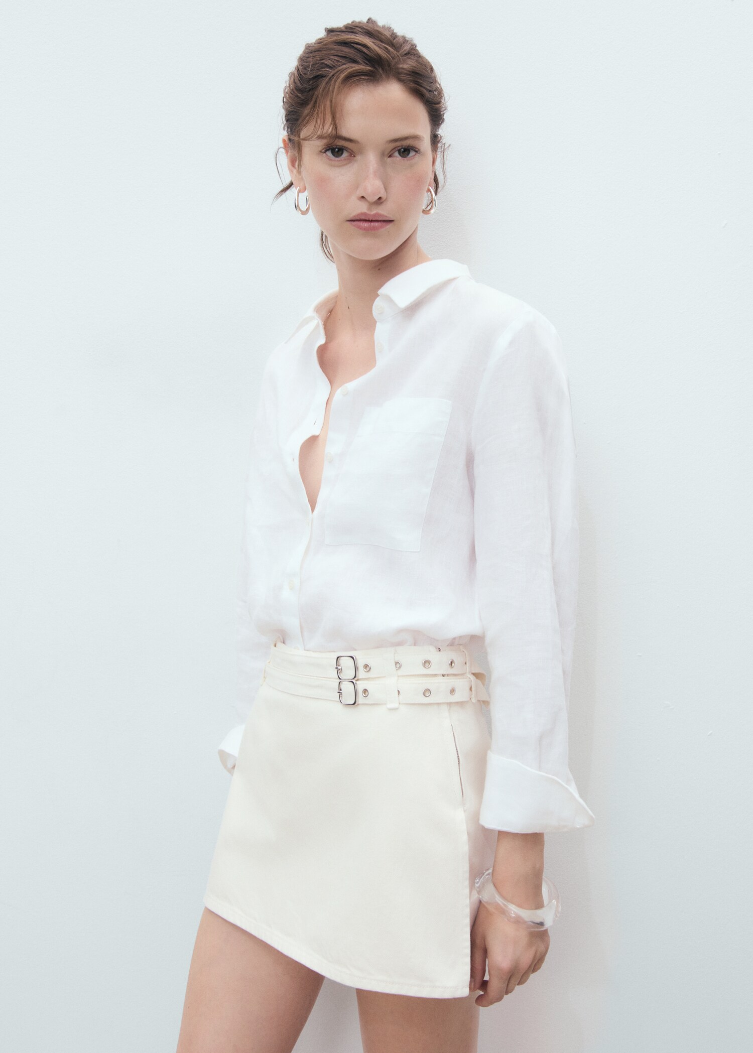 Gonna pantalone jeans con doppia cintura - Piano medio