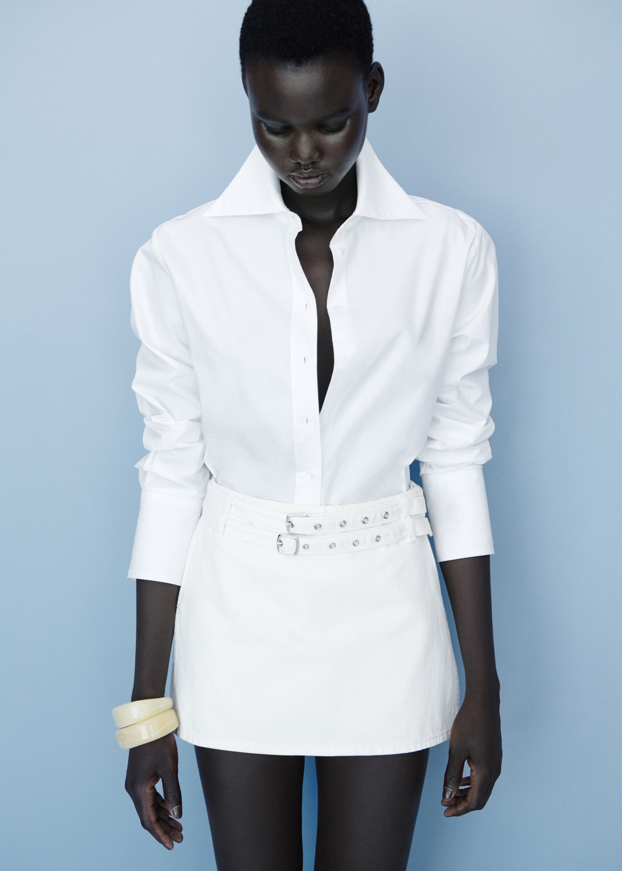 Double-belted denim skort - Details of the article 7