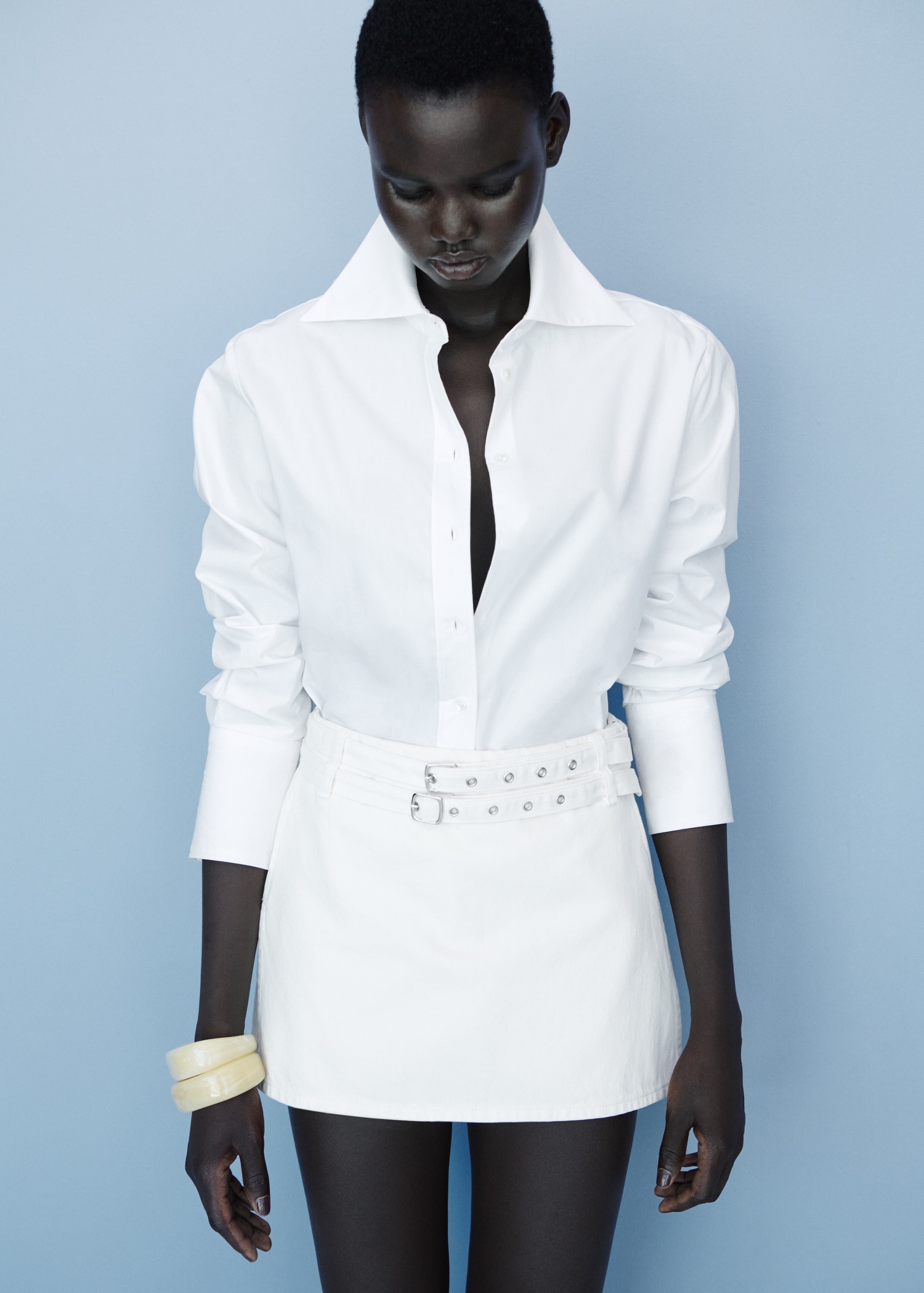 Double-belted denim skort - Details of the article 7