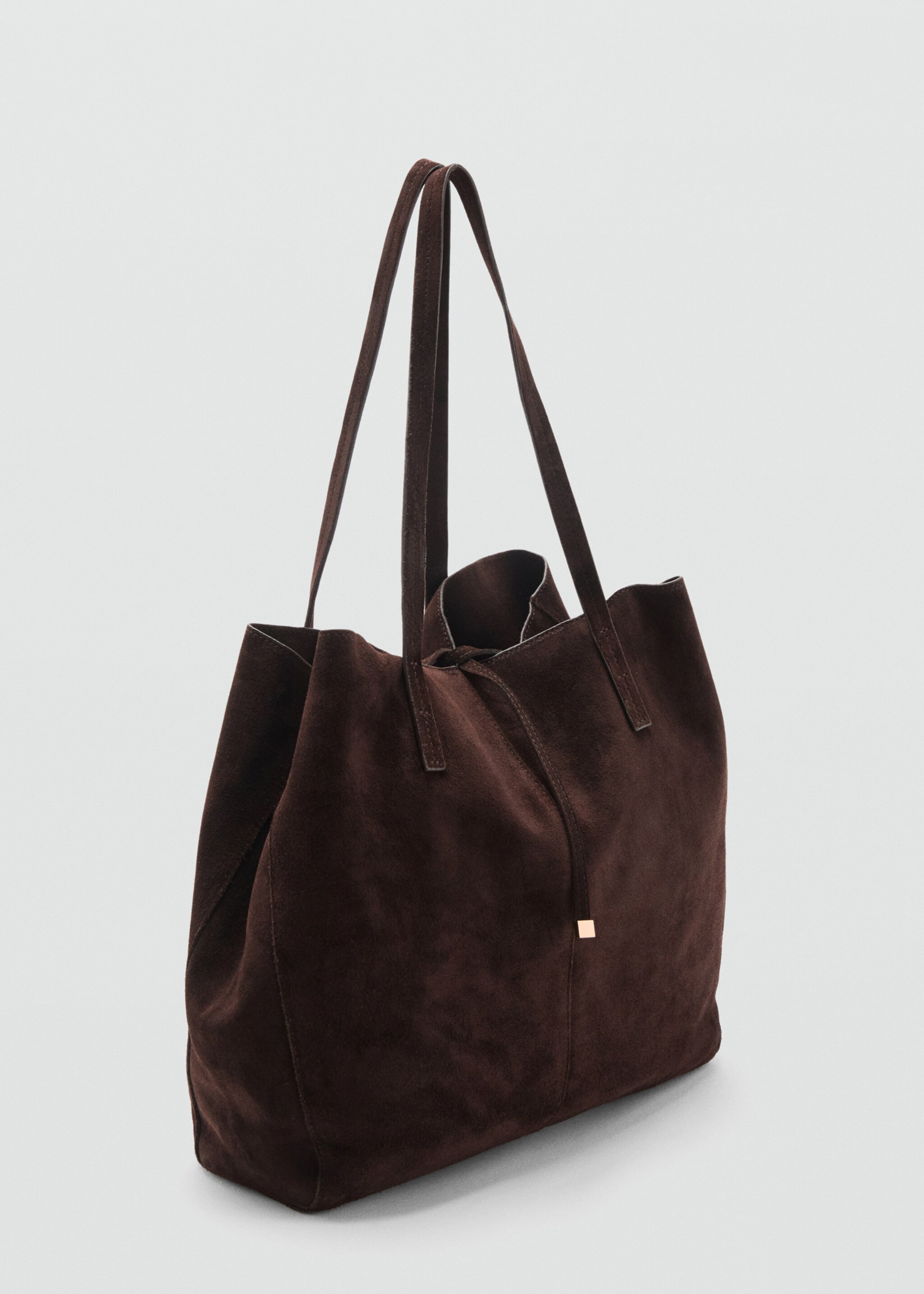 Suede leather shopper bag - Medium plane, Chocolate. Ref: 17081281-00.