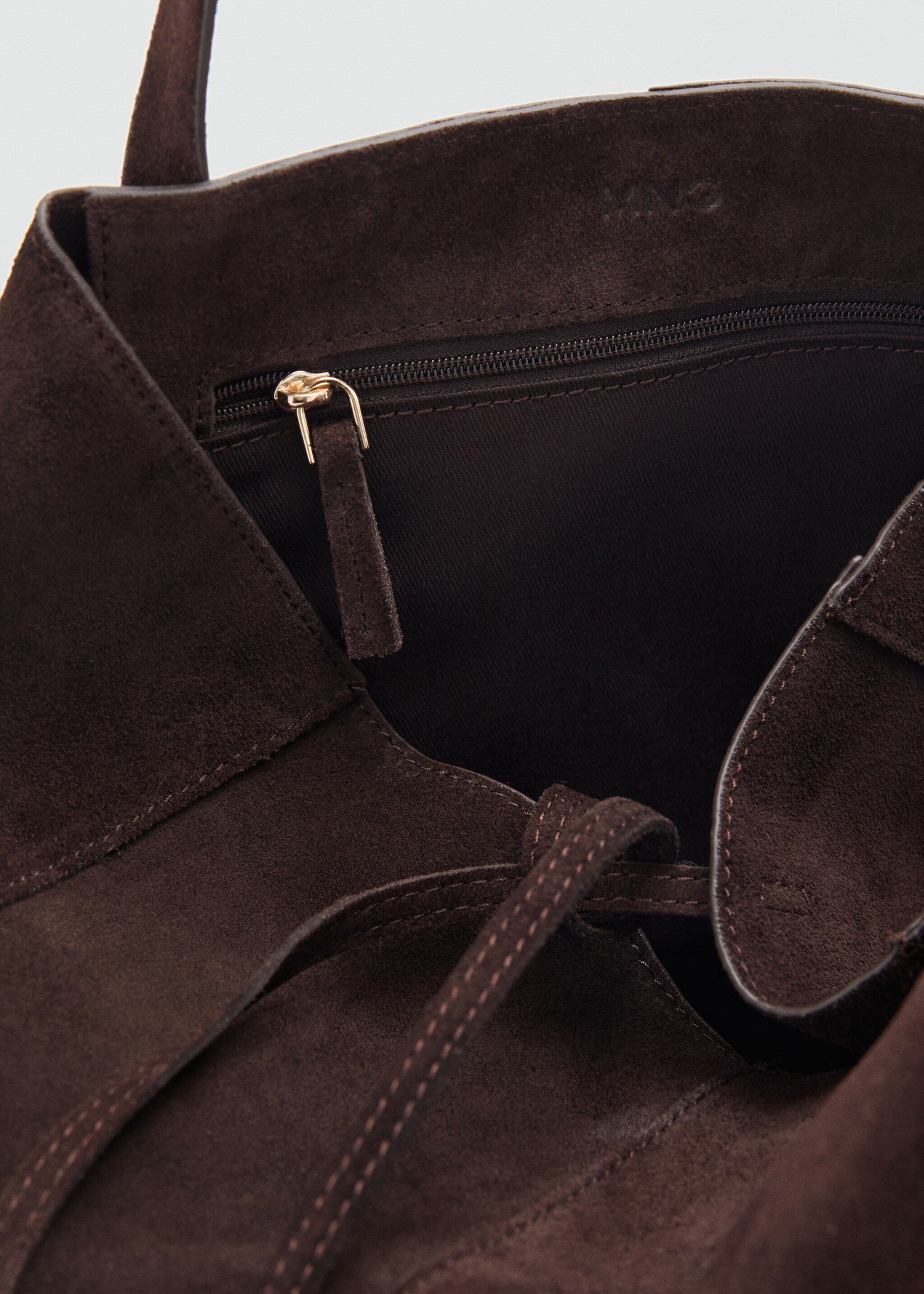 Suede leather shopper bag - Details of the article 1, Chocolate. Ref: 17081281-00.