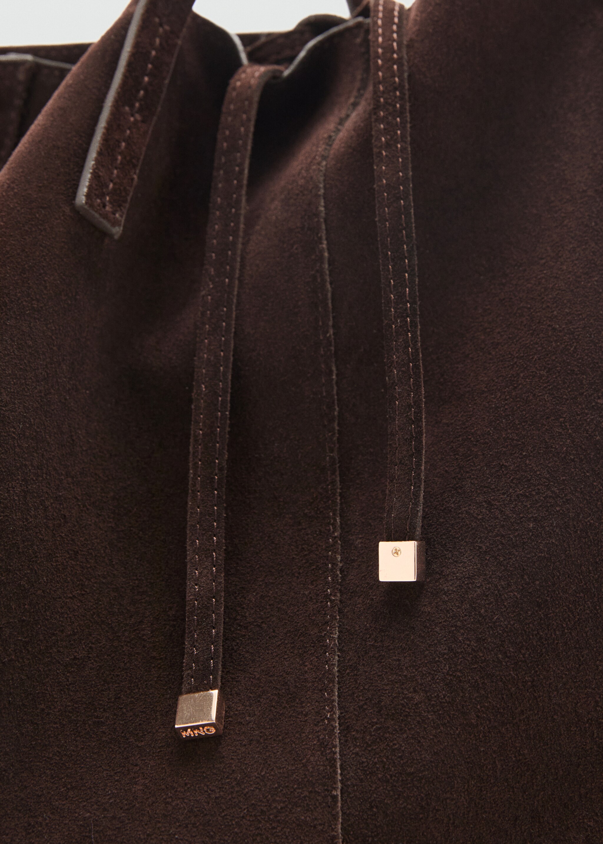Suede leather shopper bag - Details of the article 2, Chocolate. Ref: 17081281-00.