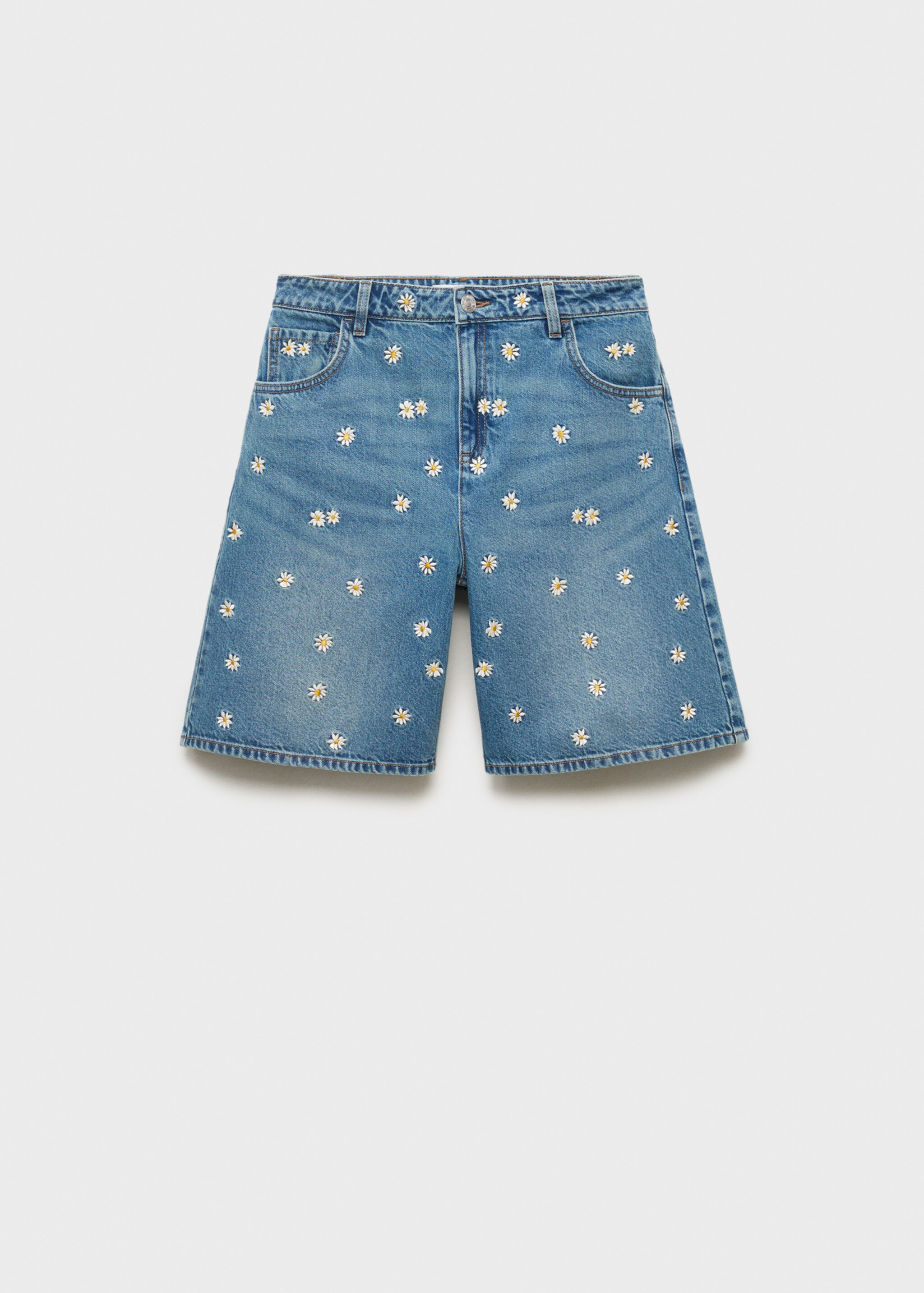 Denim bermuda shorts with floral embroidery - Article without model