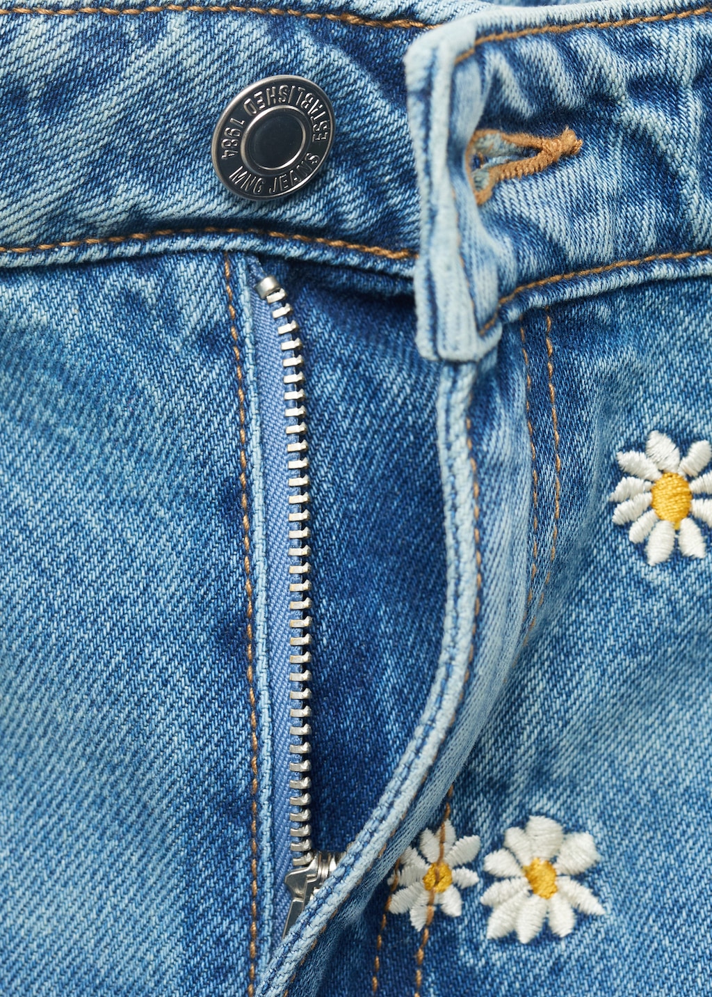 Floral-embroidered denim bermuda shorts