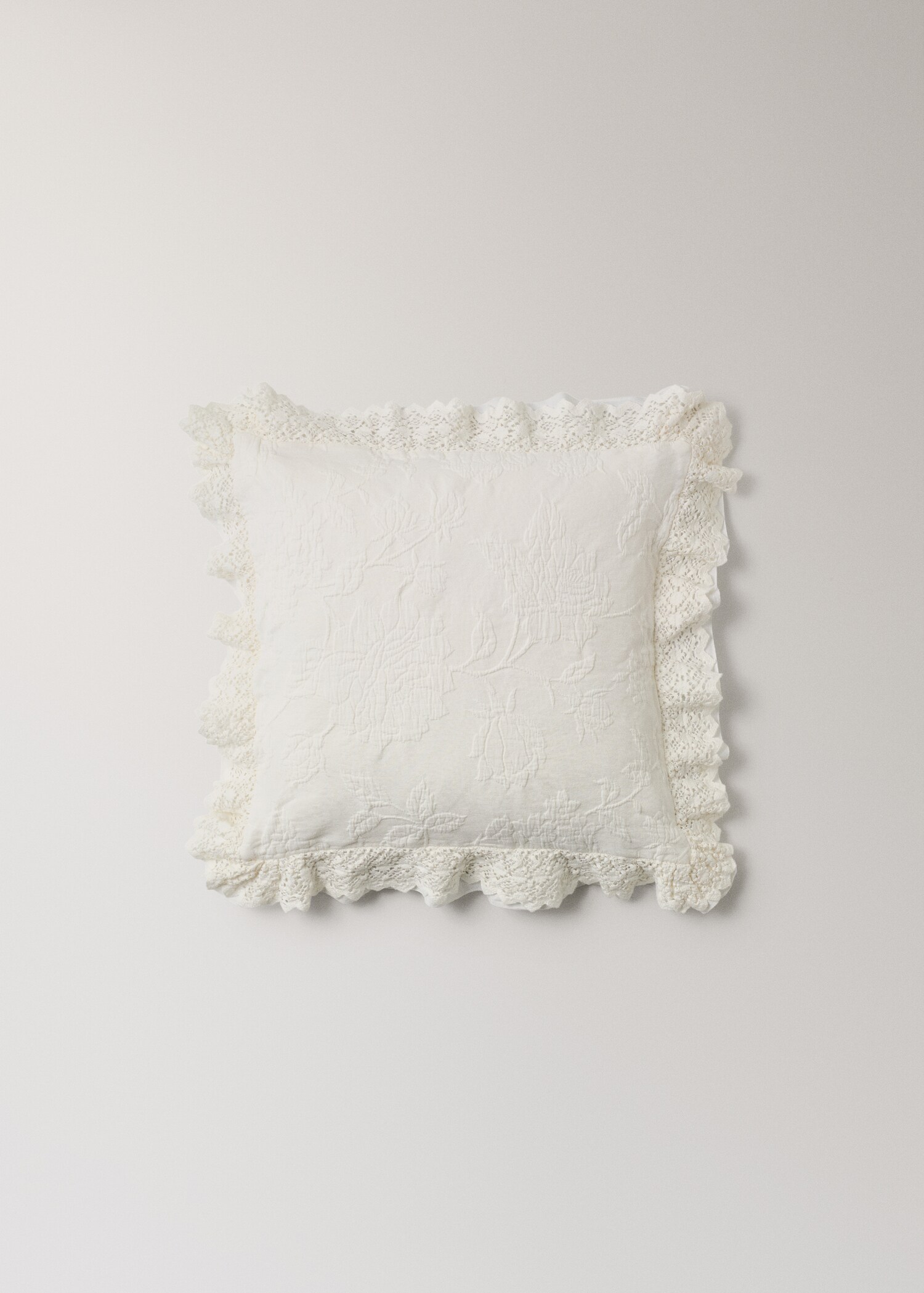 Housse de coussin de lit jacquard avec volant en voile et dentelle 50x50 cm - Article sans modèle
