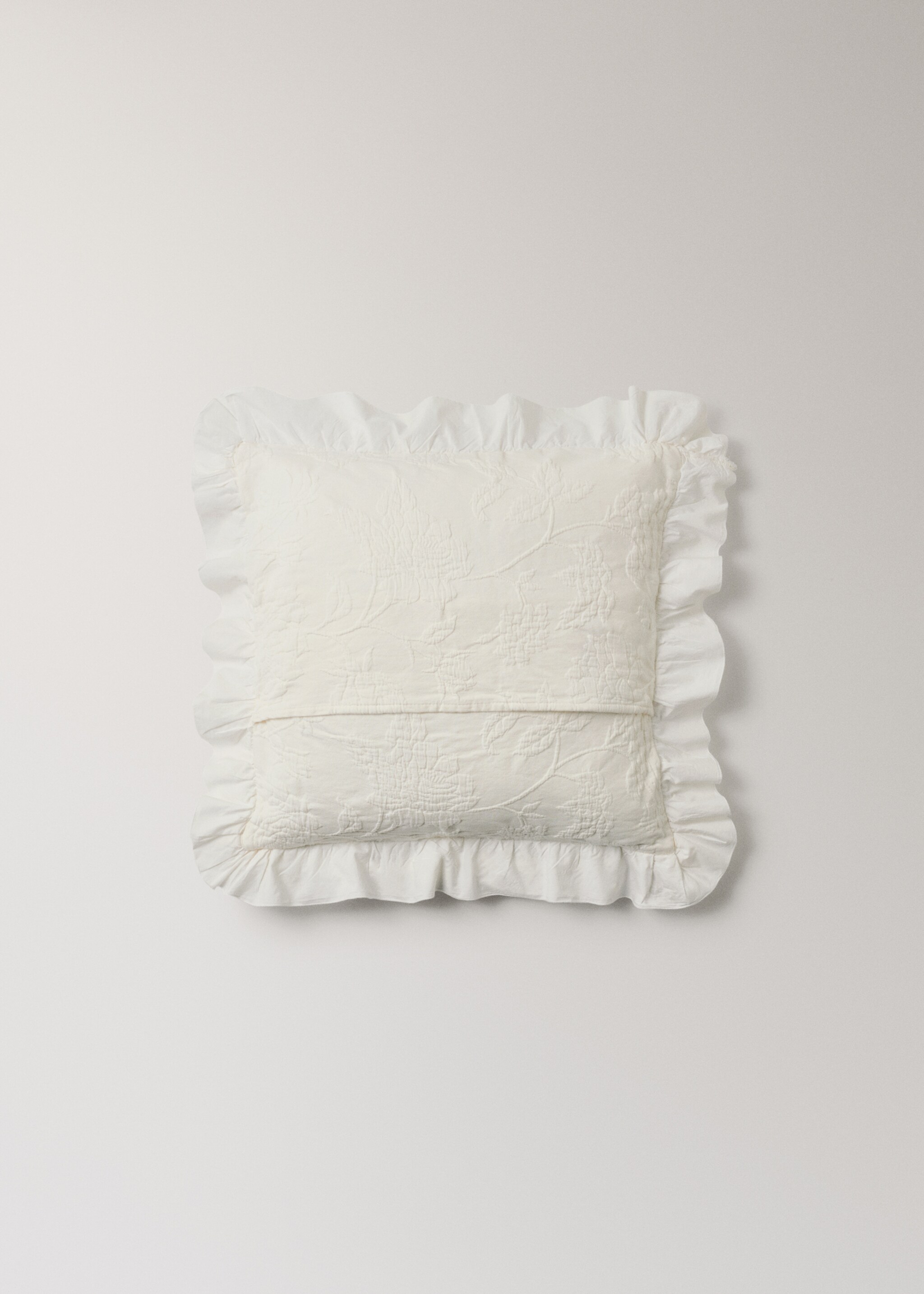Housse de coussin de lit jacquard avec volant en voile et dentelle 50x50 cm - Détail de l'article 1, Blanc cassé. Ref: 17081530-00.