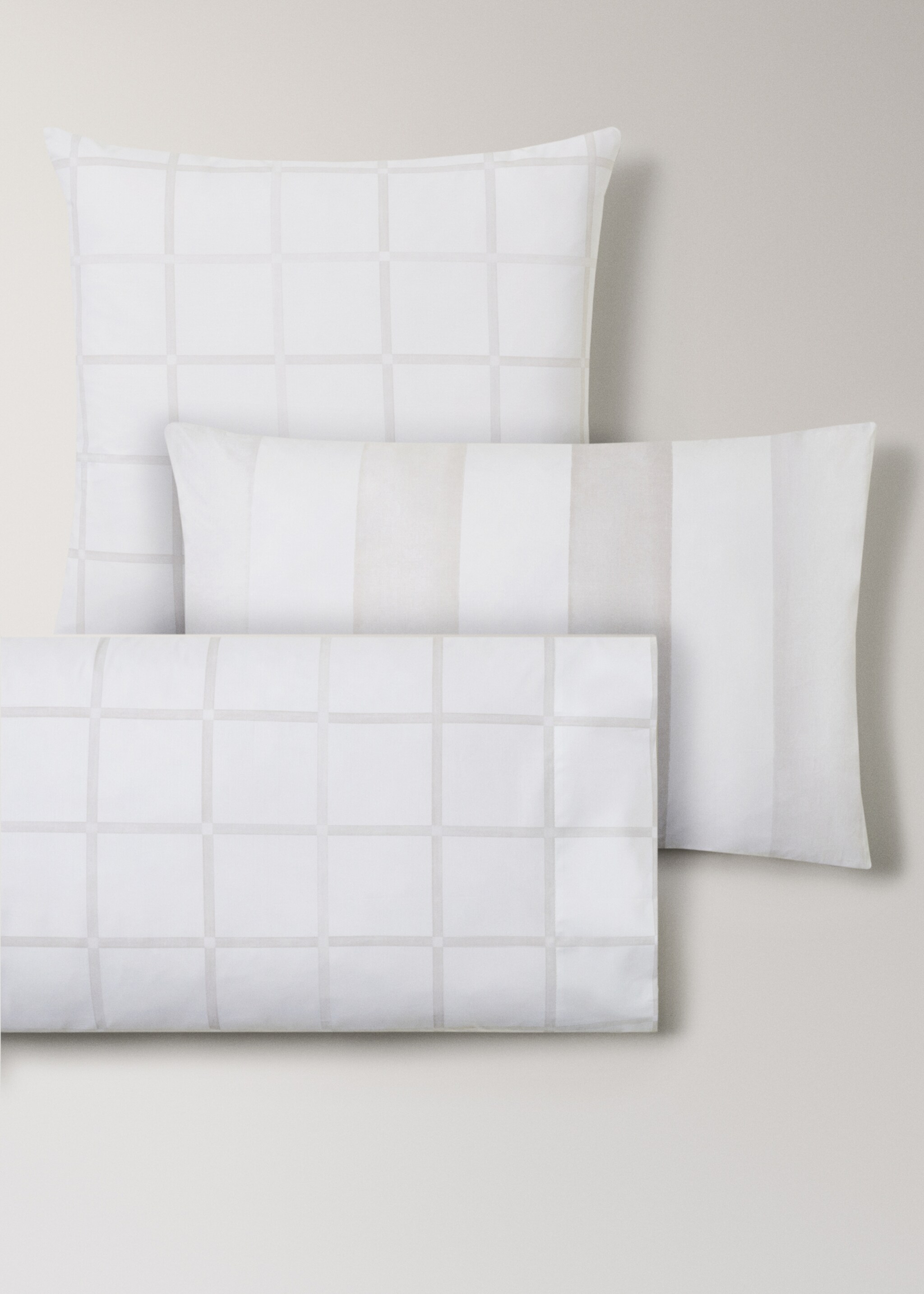 Deux taies d’oreiller percale de coton imprimé à carreaux 60x60 cm - Détail de l'article 4, Beige. Ref: 17081537-00.