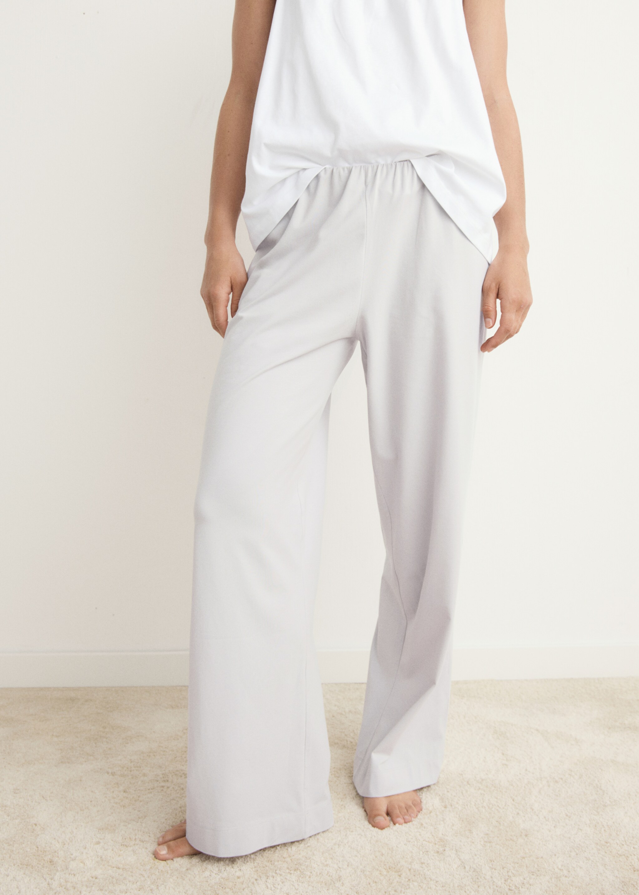 Fluid cotton pyjama bottoms - Medium plane, Light/Pastel Grey. Ref: 17081539-00.