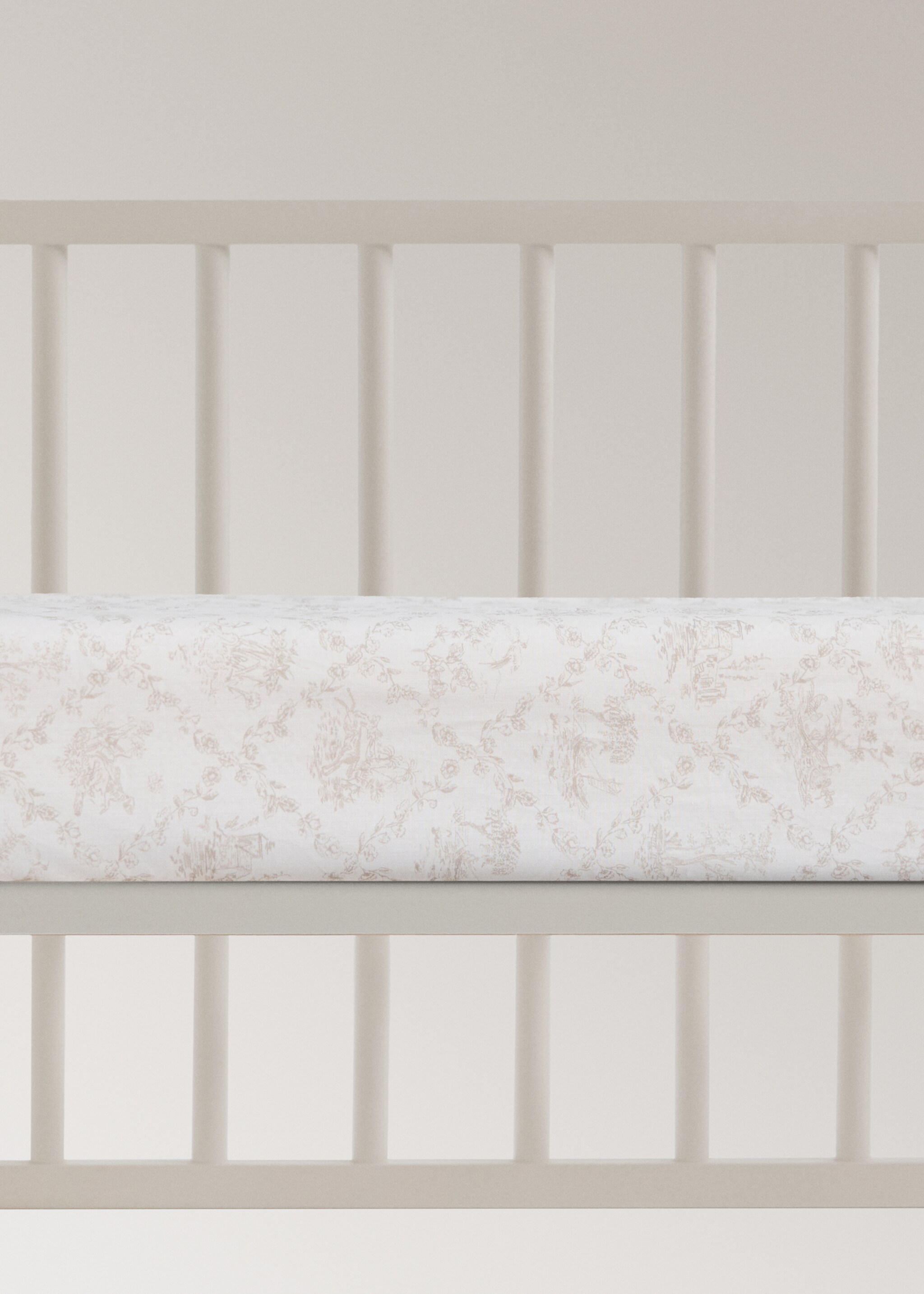 Toile-de-Jouy-Spannbettlaken für Kinderbett aus Baumwollperkal - Artikel ohne Model, Mittelbraun. Ref: 17081549-00.