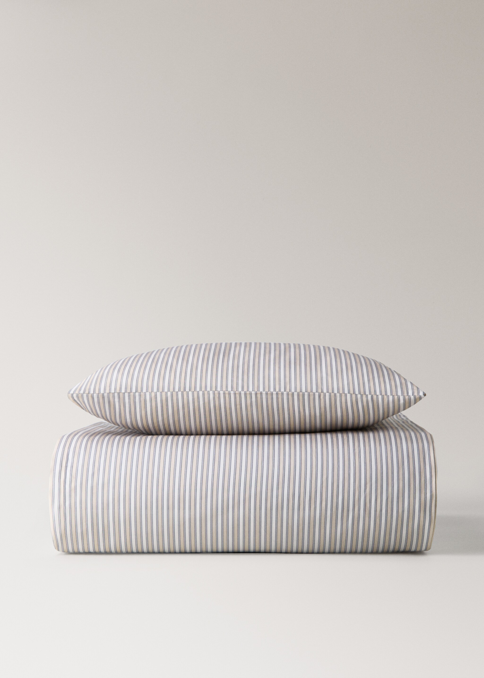 Percale cotton fine-striped duvet cover for cot - Article without model, Vanilla. Ref: 17081551-00.