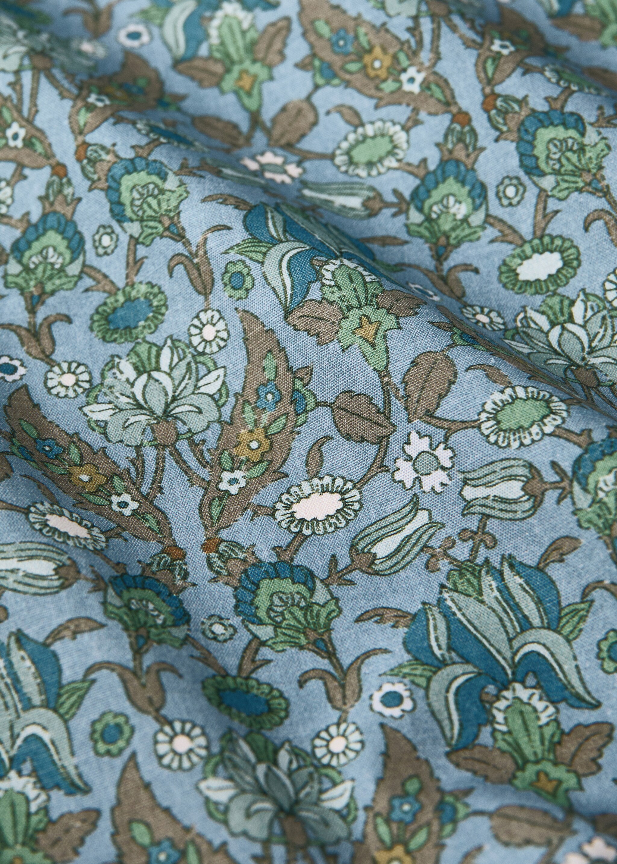 Cotton percale crib fitted sheet with small floral print - Details of the article 2, Blue. Ref: 17081560-00.