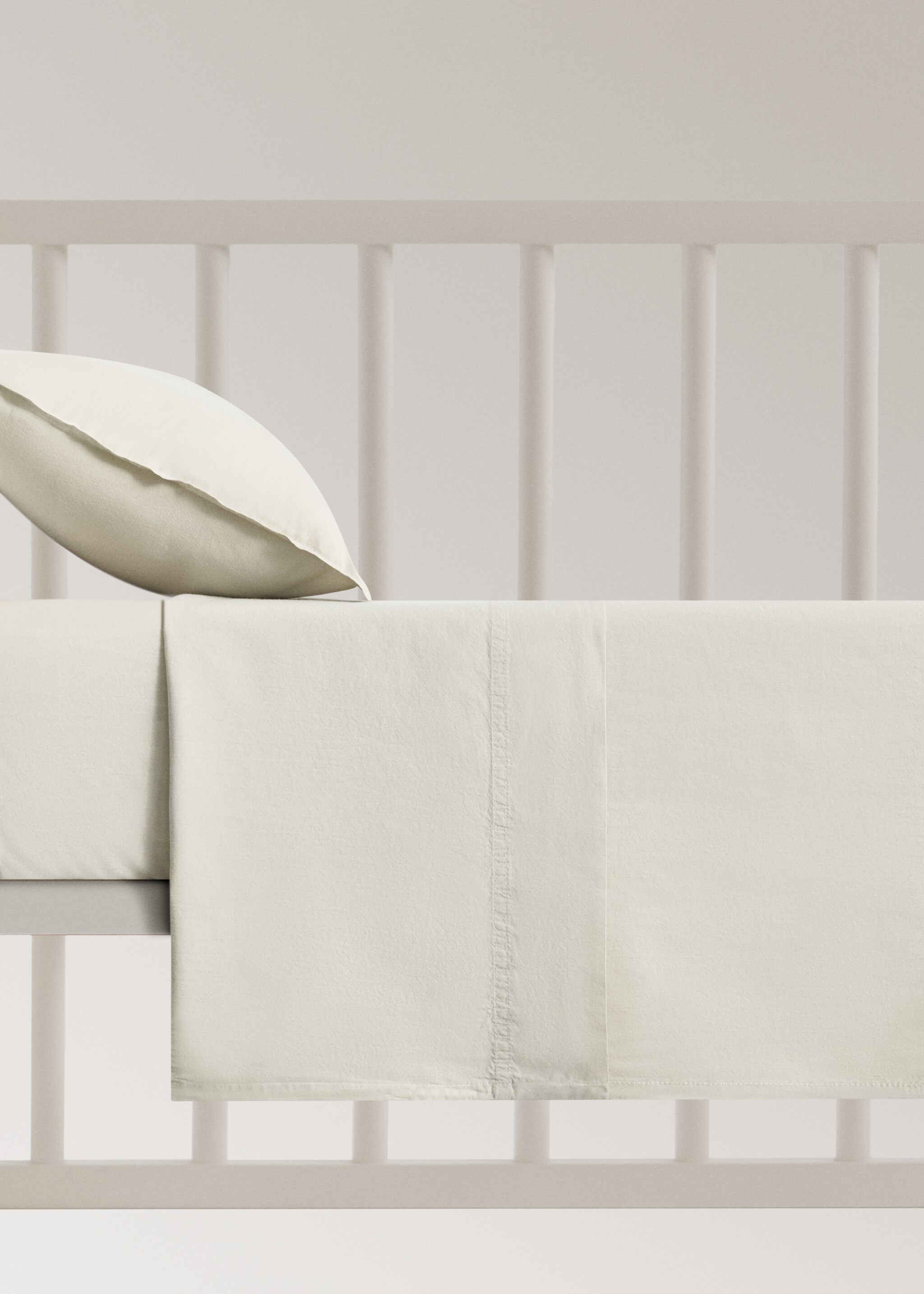 Drap plat berceau en coton lavé double surpiqûre - Article sans modèle, Vert pastel. Ref: 17081564-00.