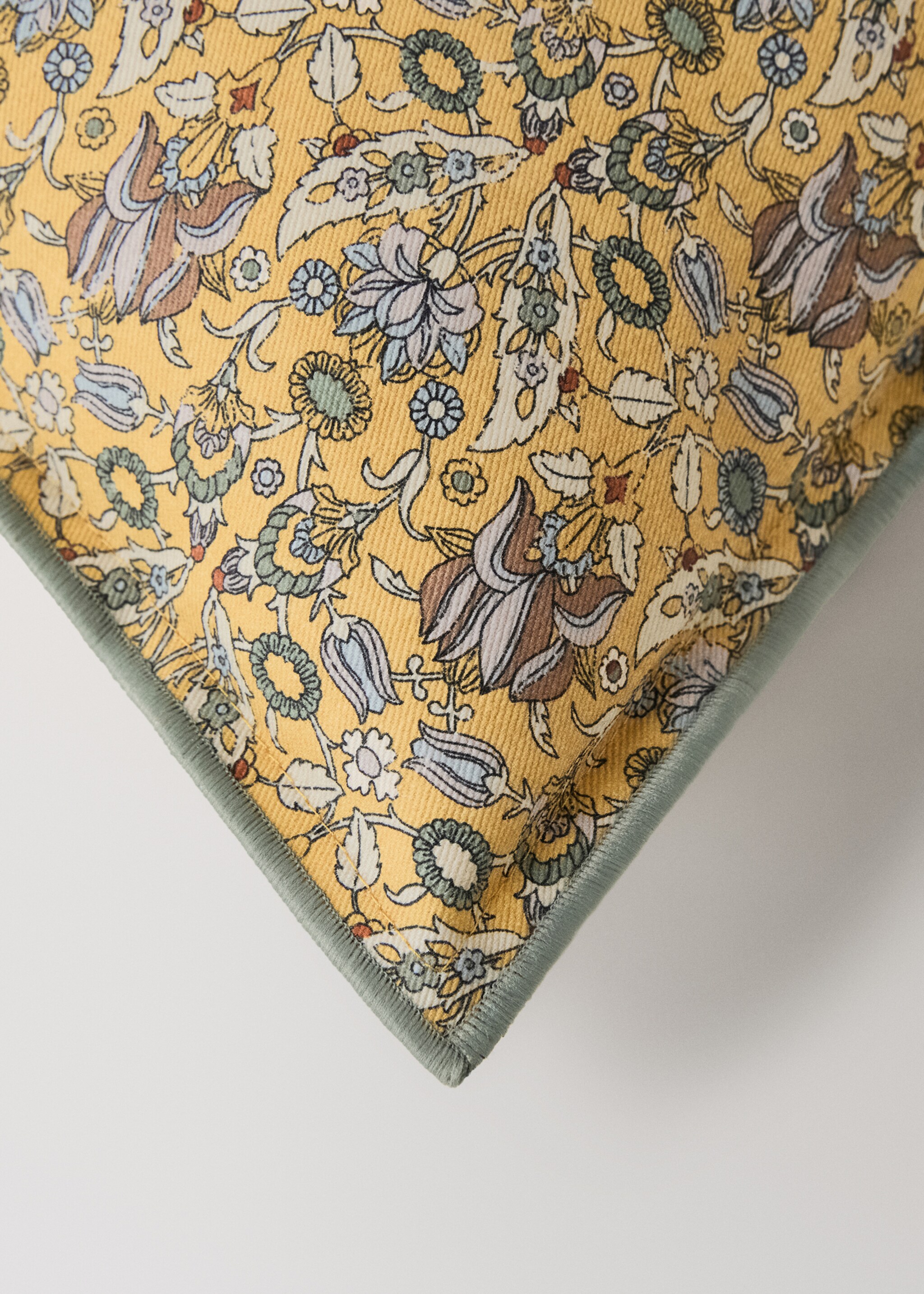 Children's cotton floral-print cushion cover 30x40 cm - Details of the article 1, Yellow. Ref: 17081578-00.