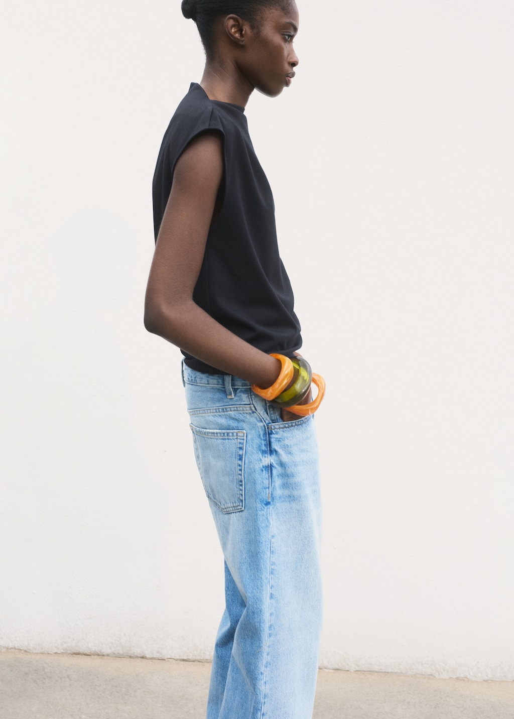 Mango T-shirt with gathered asymmetrical neck
