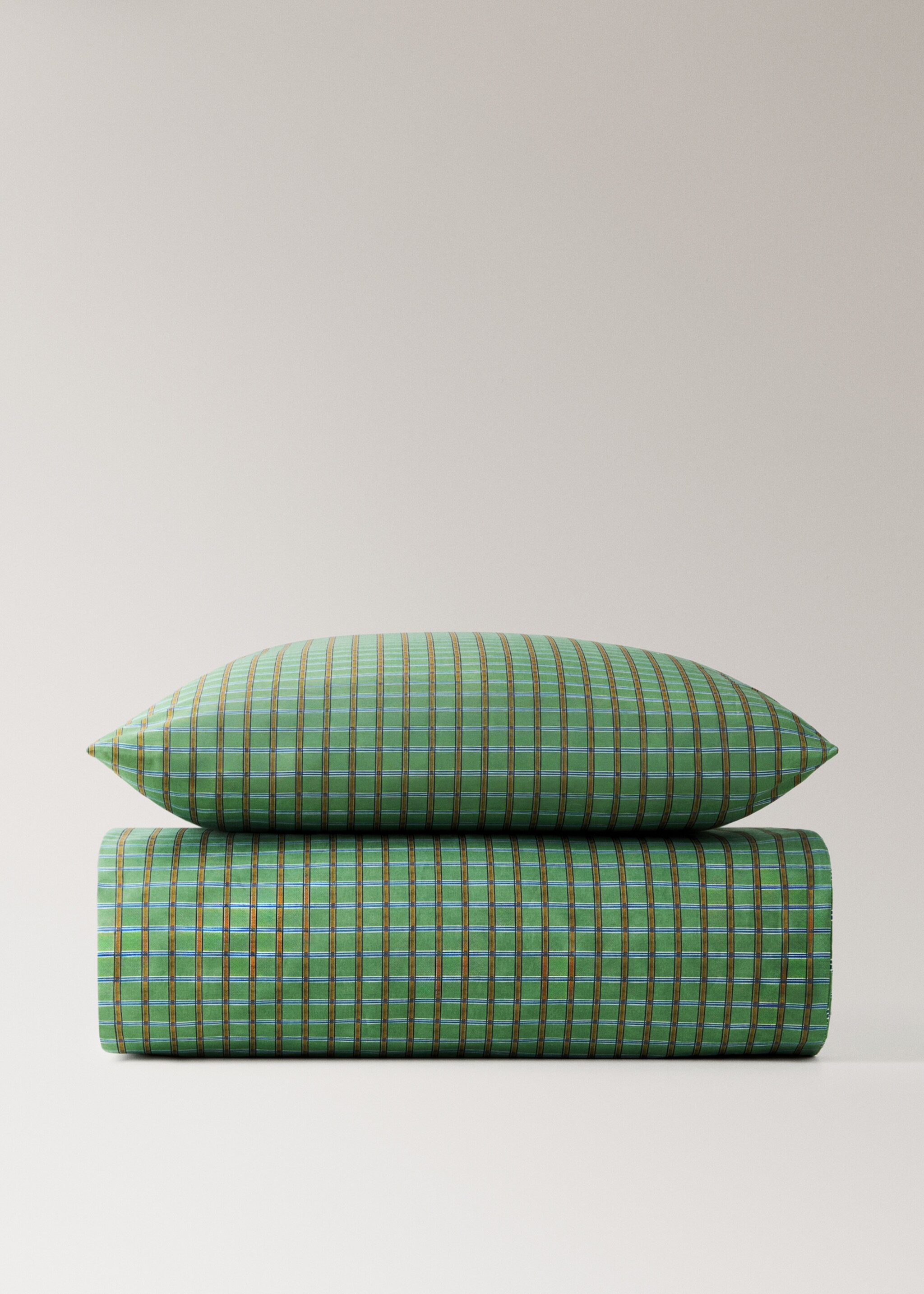 Capa de edredão de criança de percal reversível com estampado aos quadrados (cama de 90 cm) - Artigo sem modelo, Verde. Ref: 17082036-00.