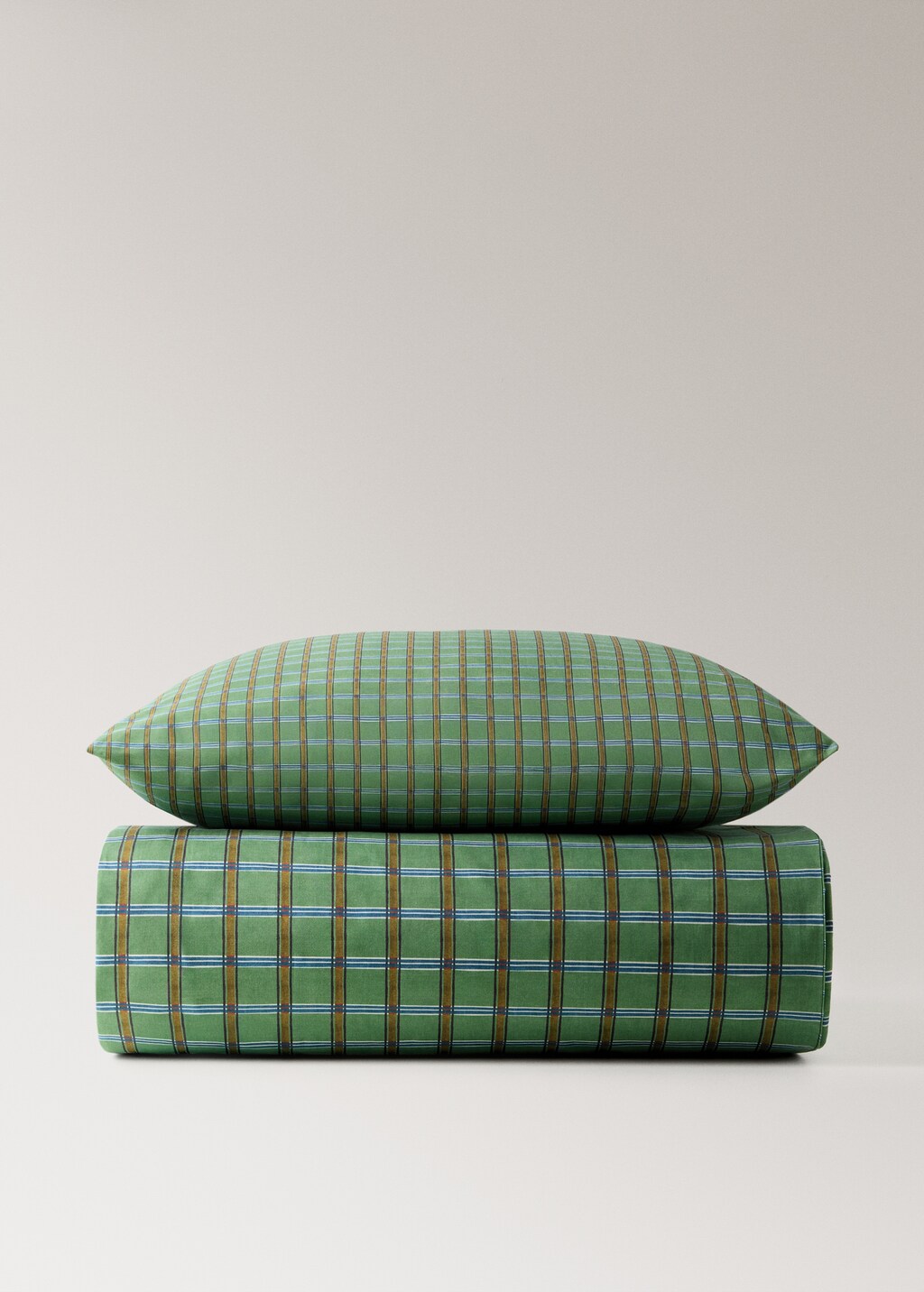 Children's percale cotton reversible duvet cover with checked print for 90 cm bed