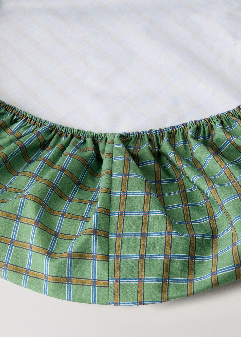 Percale cotton check-print fitted sheet for 90 cm bed