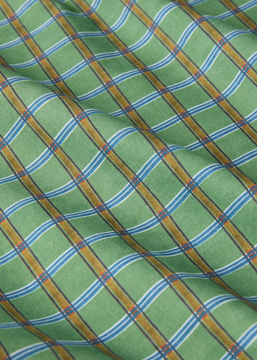 Percale cotton check-print fitted sheet for 90 cm bed