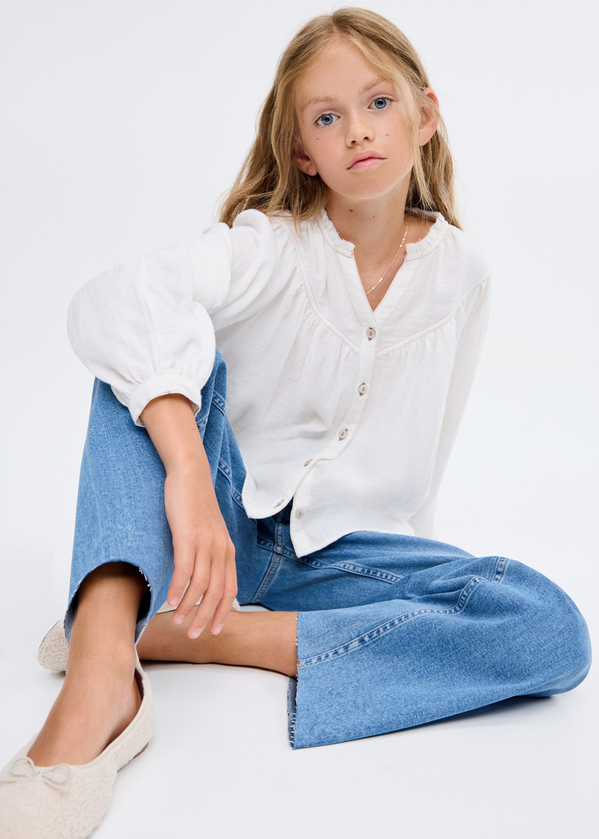 Wideleg low frayed hem jeans - Medium plane, Medium Blue. Ref: 17082534-00.