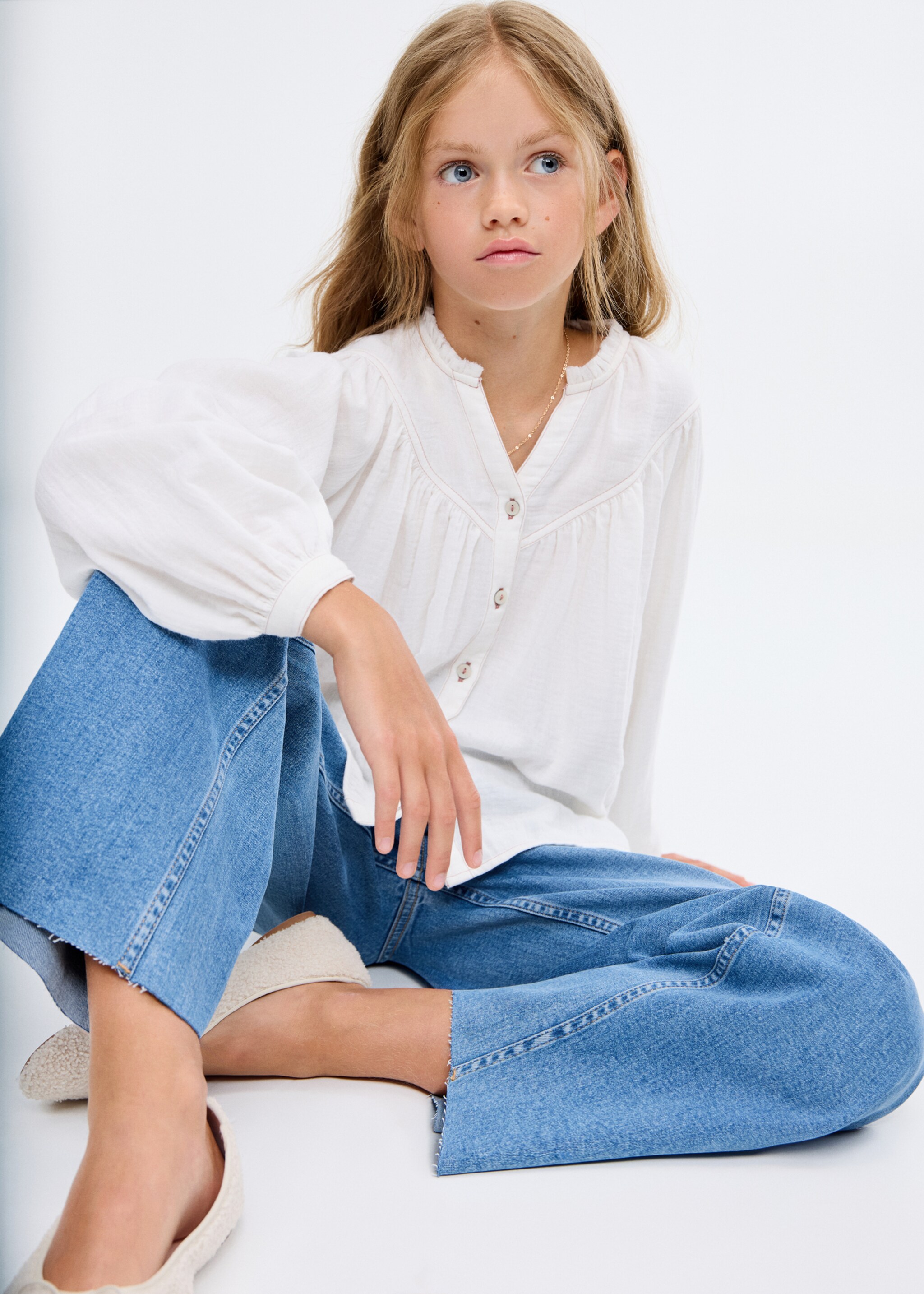 Wideleg low frayed hem jeans - Details of the article 1, Medium Blue. Ref: 17082534-00.
