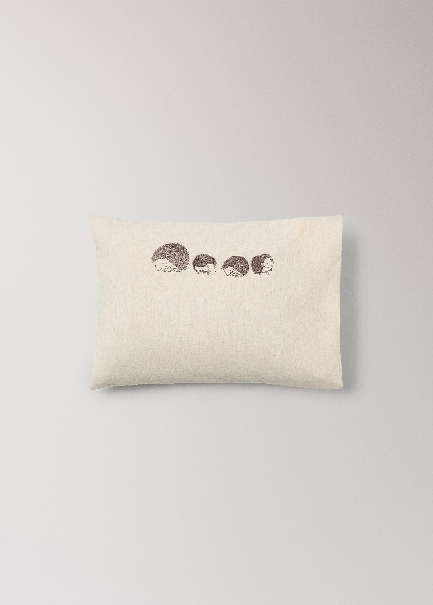 Children's cushion cover in cotton linen with embroidered hedgehogs - Article without model