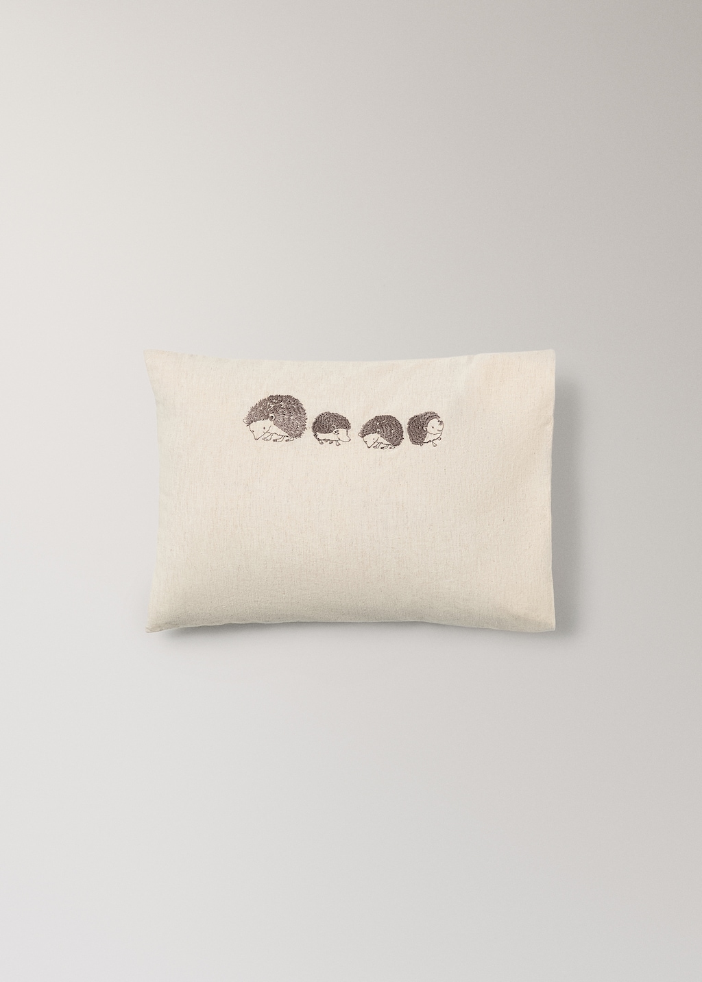 Children's cotton-linen cushion cover with embroidered hedgehogs