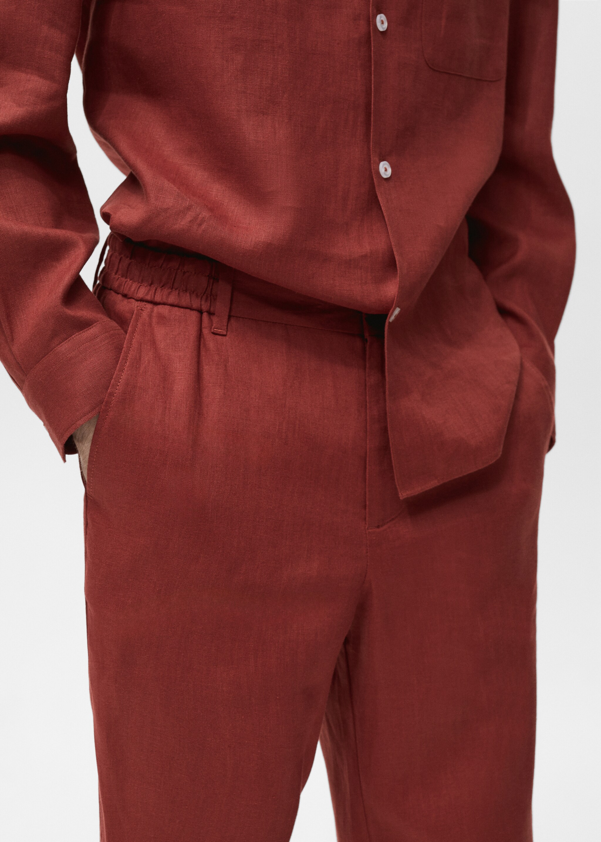 100% linen trousers with elastic waistband - Details of the article 1