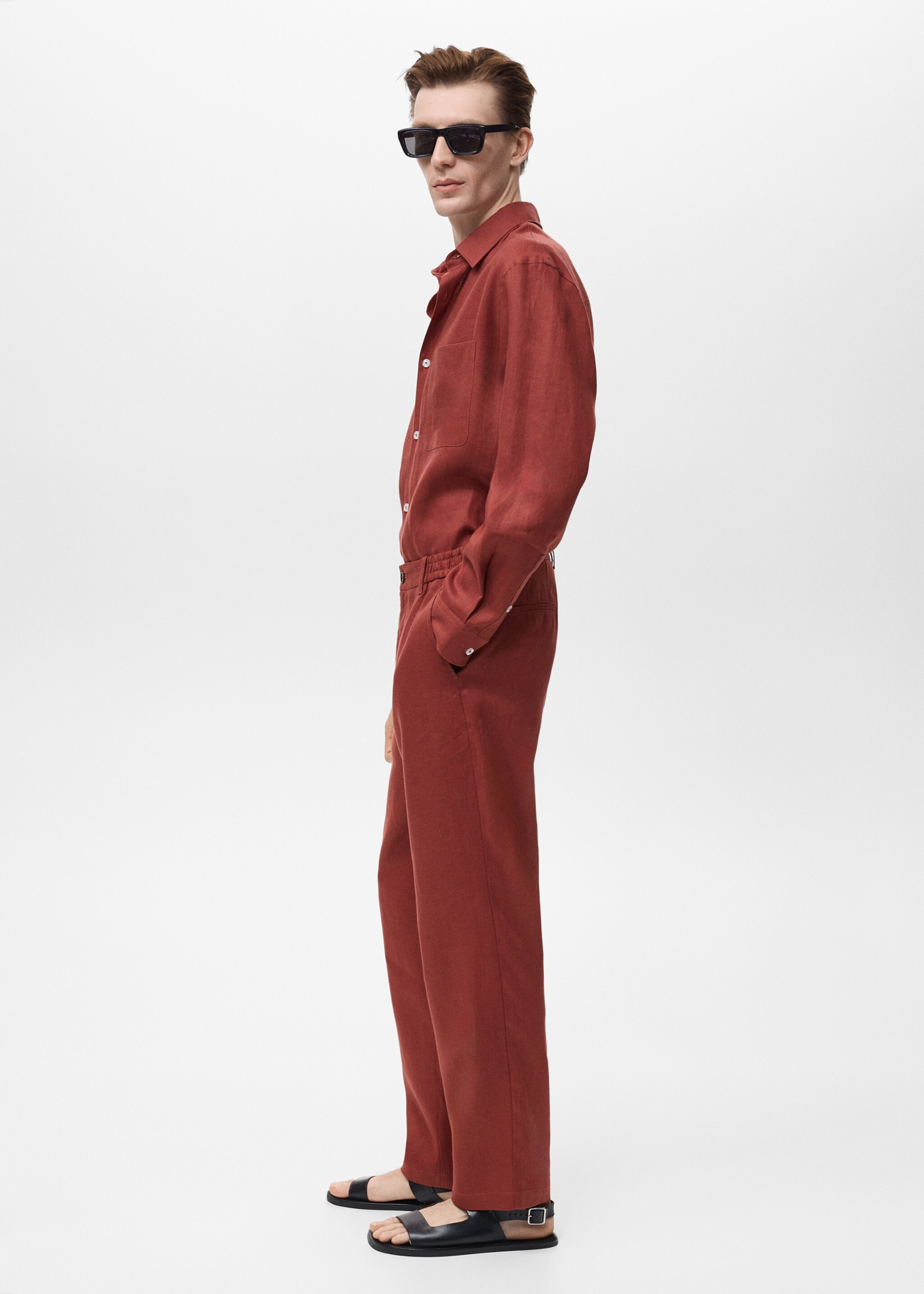 100% linen trousers with elastic waistband - Details of the article 2