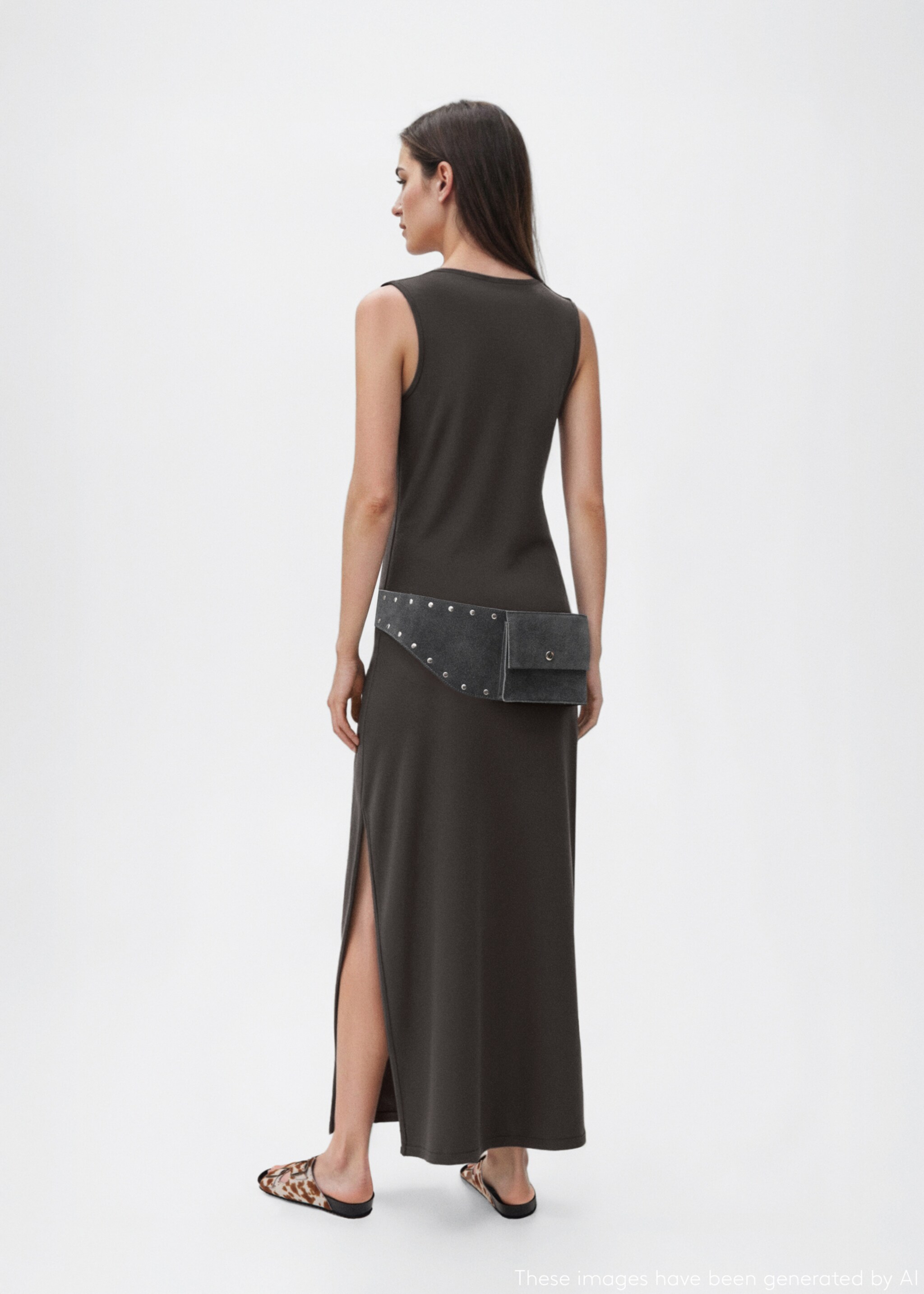 Long knitted dress - Reverse of the article, Charcoal. Ref: 17082897-00.