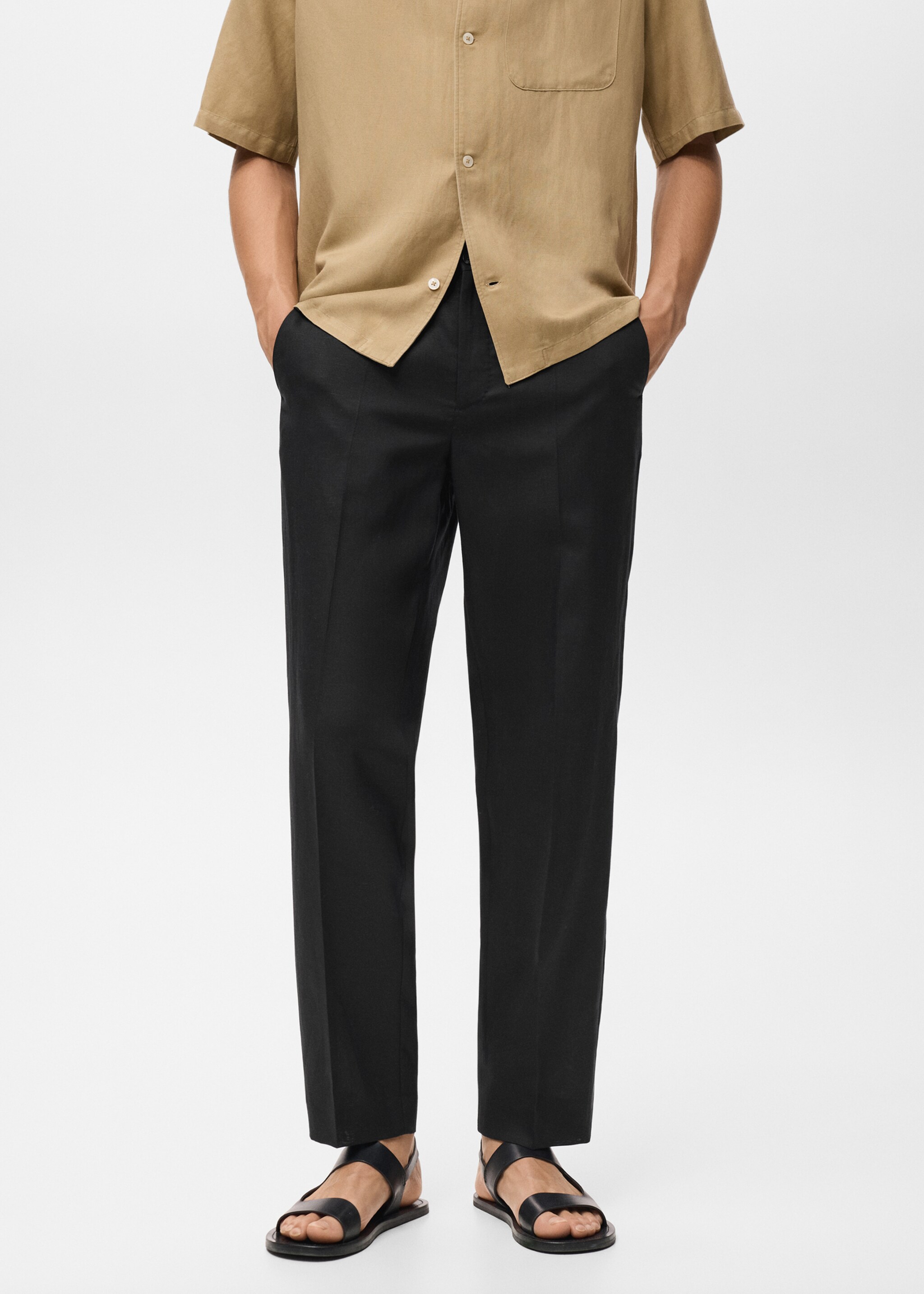 Straight-leg trousers in a linen and lyocell blend - Medium plane
