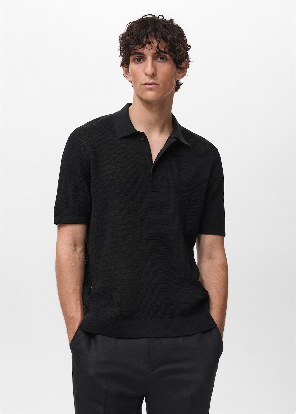 トップス EVCON COTTON KNIT S/S POLO/BLACK EVCON - COTTON KNIT S/S POLO/BLACK | NapsNote