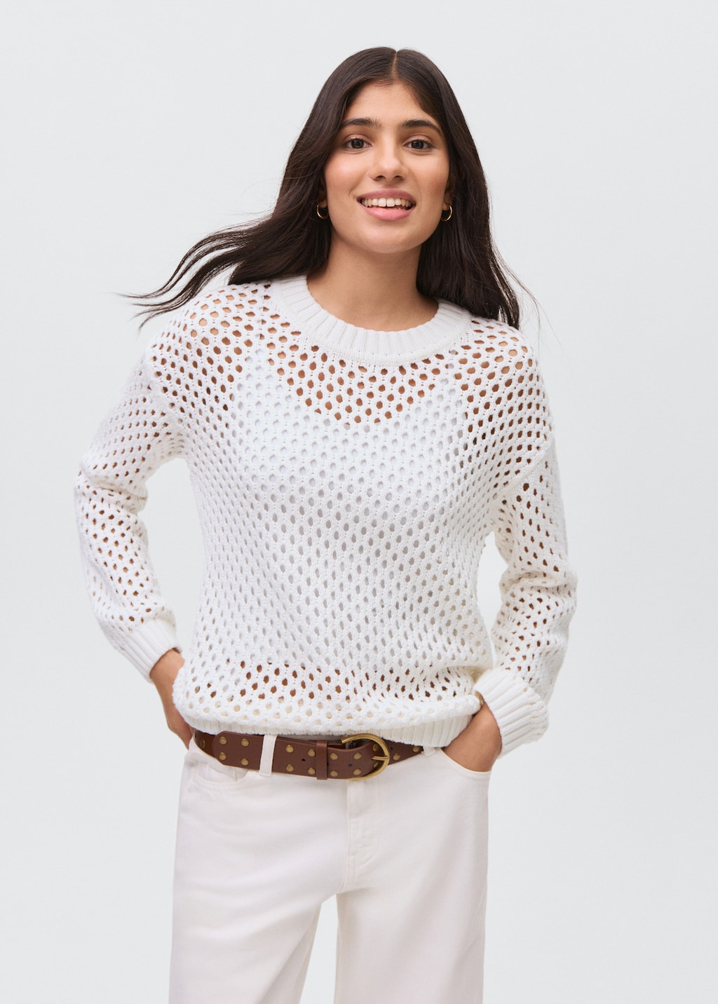 Knit sweater with lace pattern