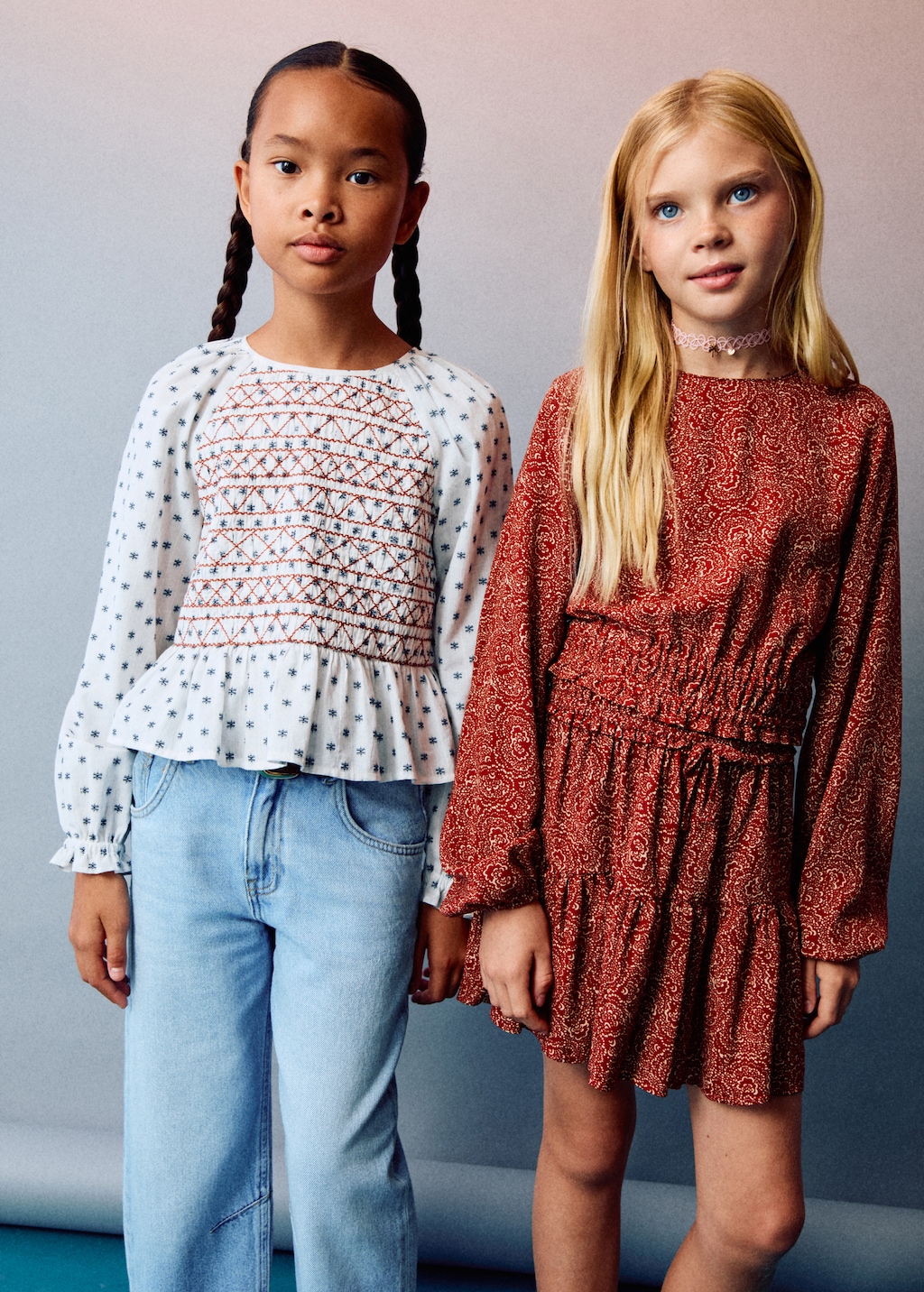 Embroidered printed blouse