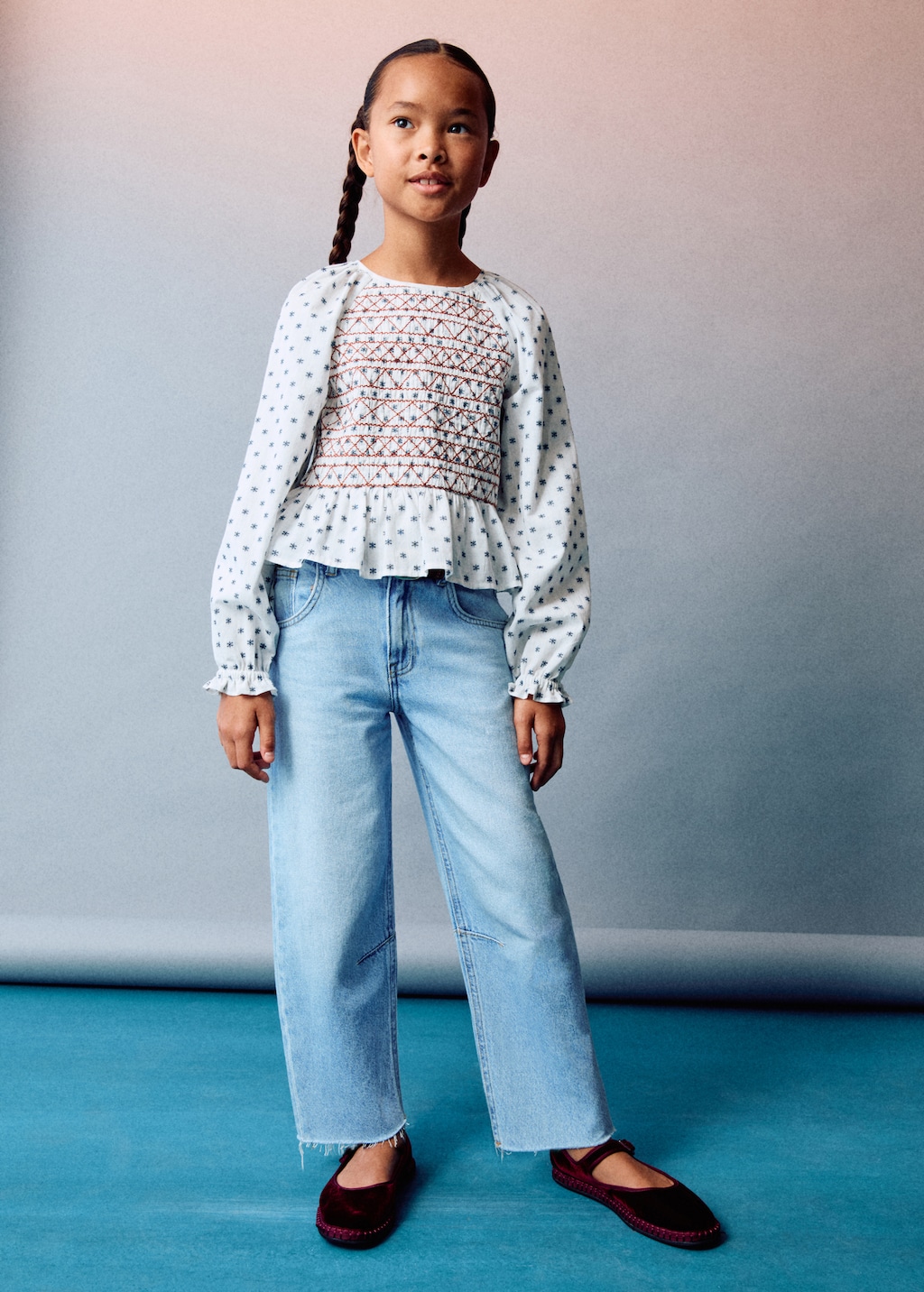 Embroidered printed blouse