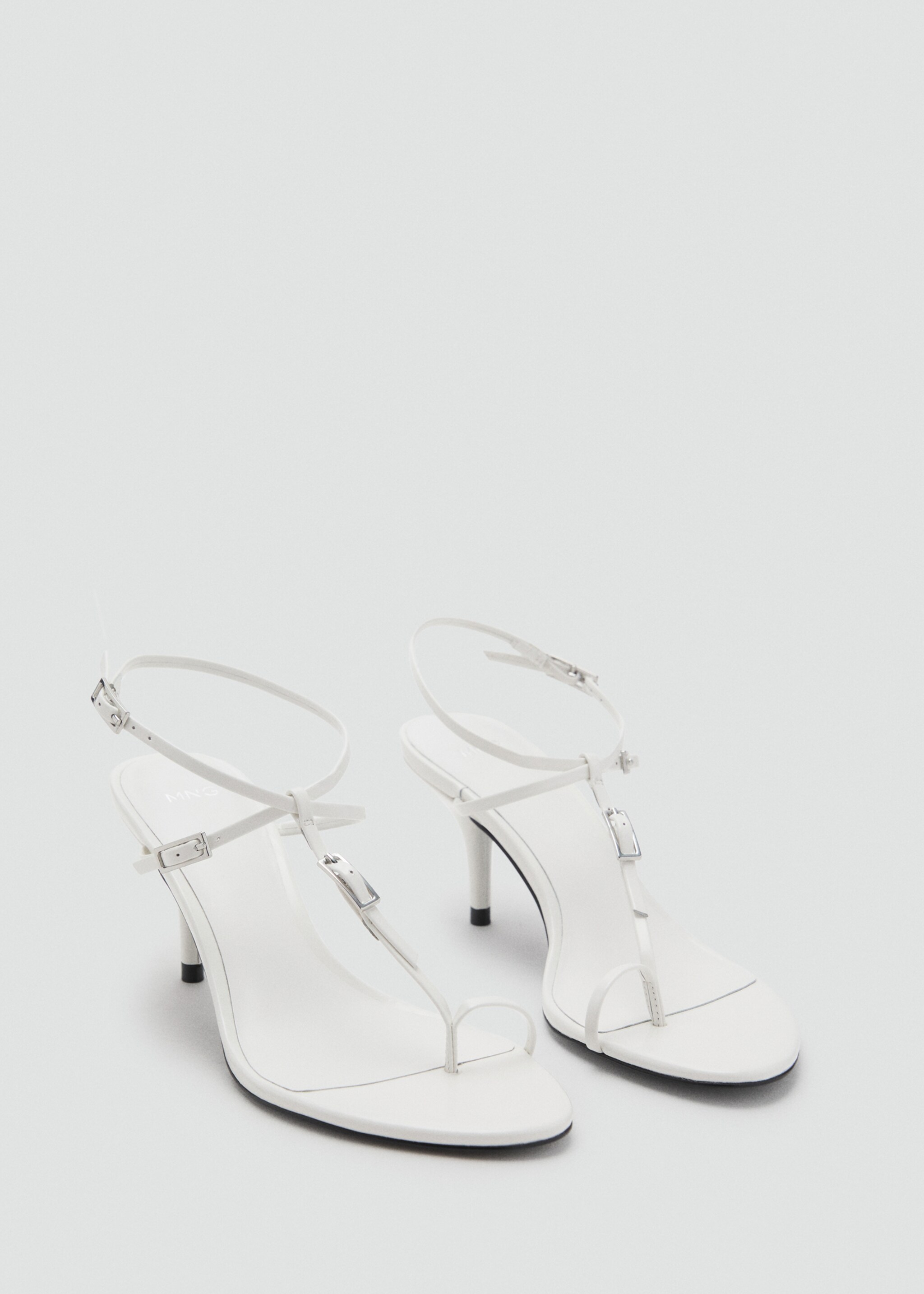 Leather heeled sandals with buckles - Medium plane, White. Ref: 17083308-00.