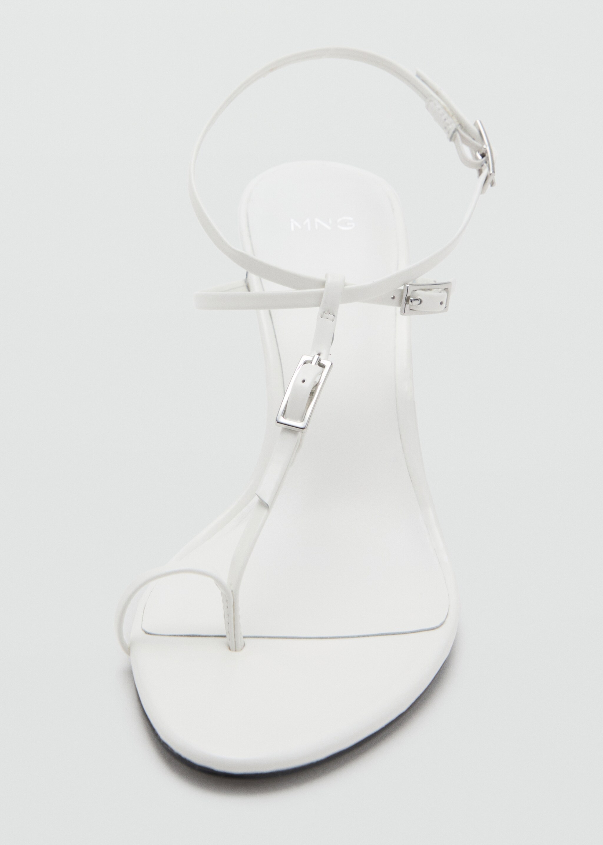 Leather heeled sandals with buckles - Details of the article 2, White. Ref: 17083308-00.