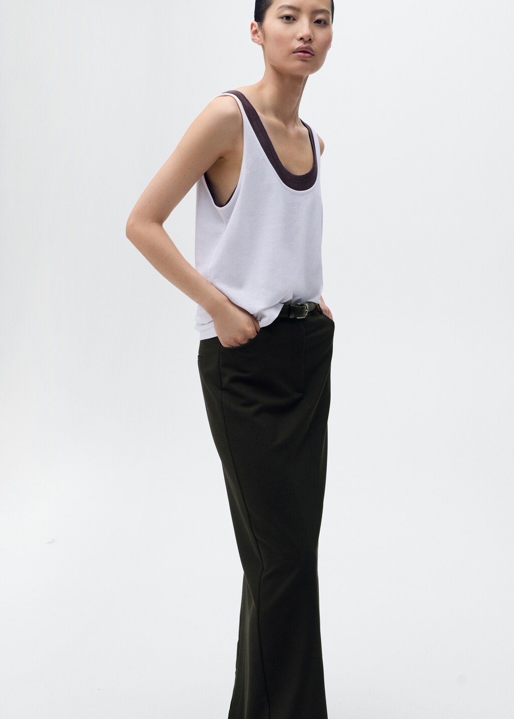 Long pencil skirt with opening