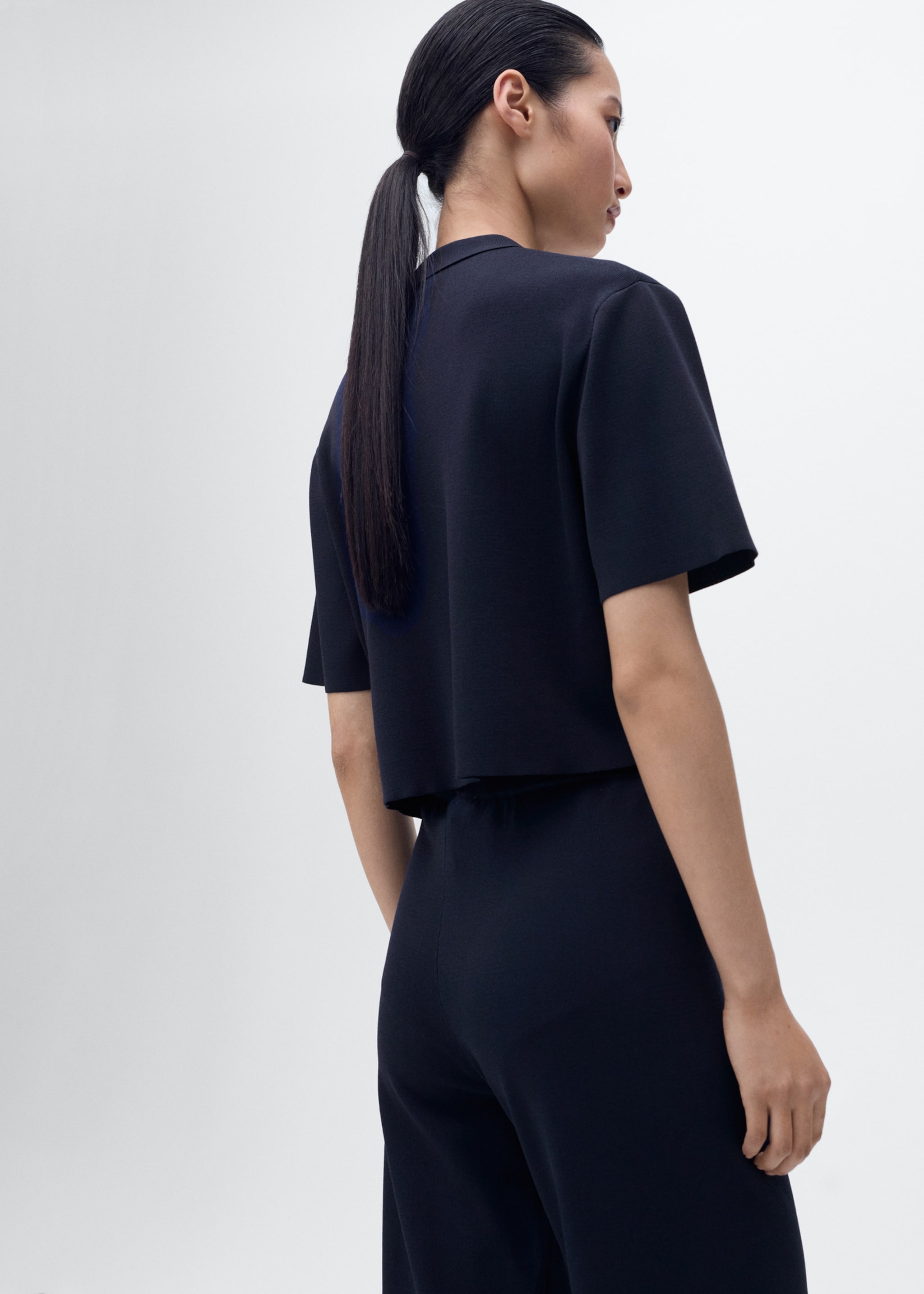 Short-sleeved knitted jacket - Reverse of the article, Navy. Ref: 17084076-00.