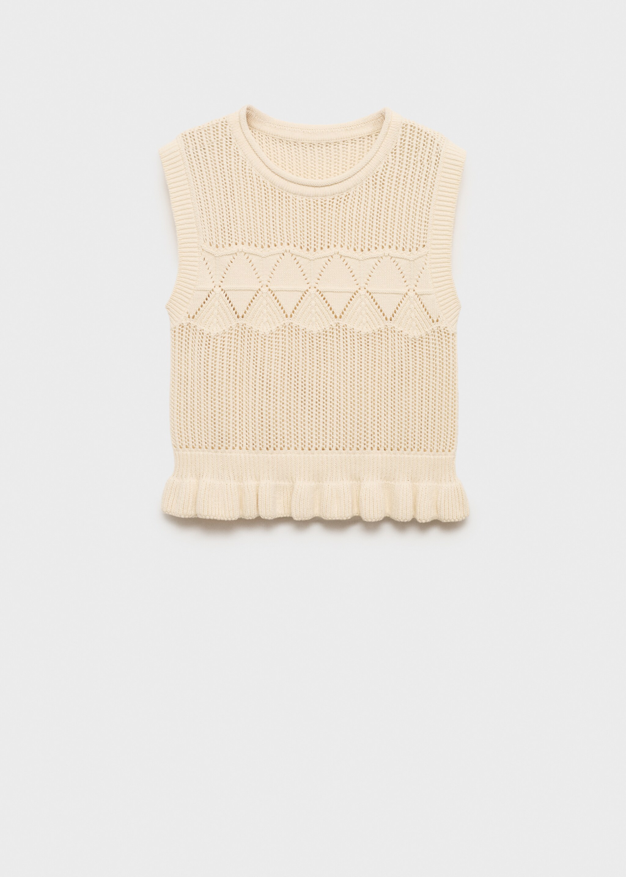Openwork knit gilet with ruffle - Article without model, Ecru. Ref: 17084082-00.