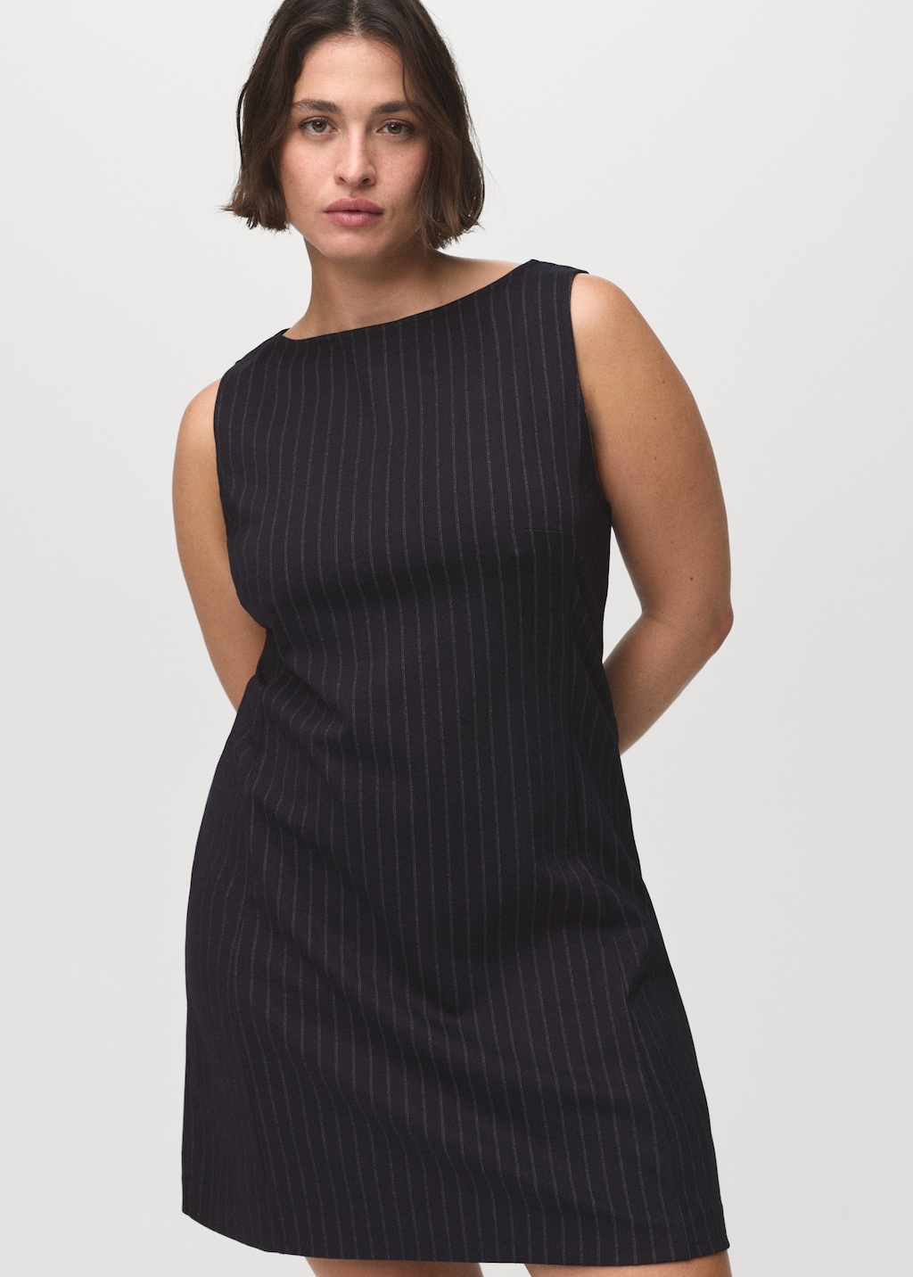 Boat-neck pinstripe dress