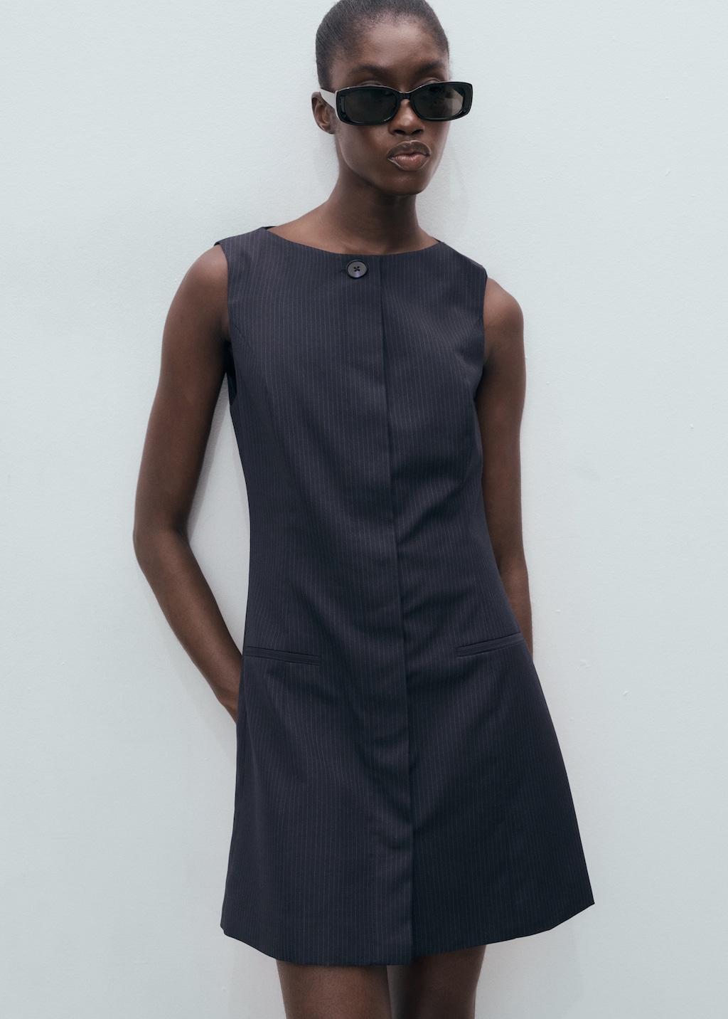Pinstripe dress with hidden buttons
