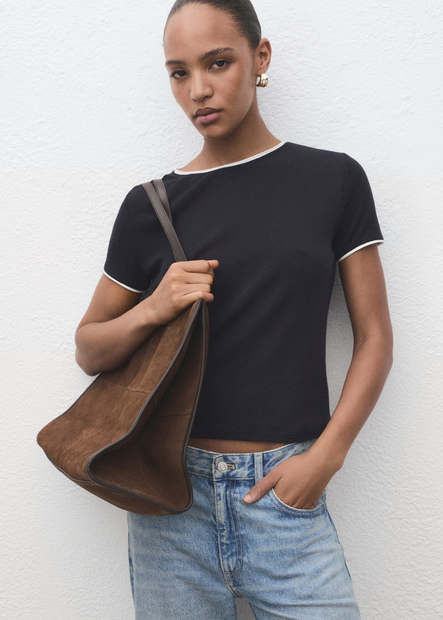 T-shirt coton combiné - Plan moyen