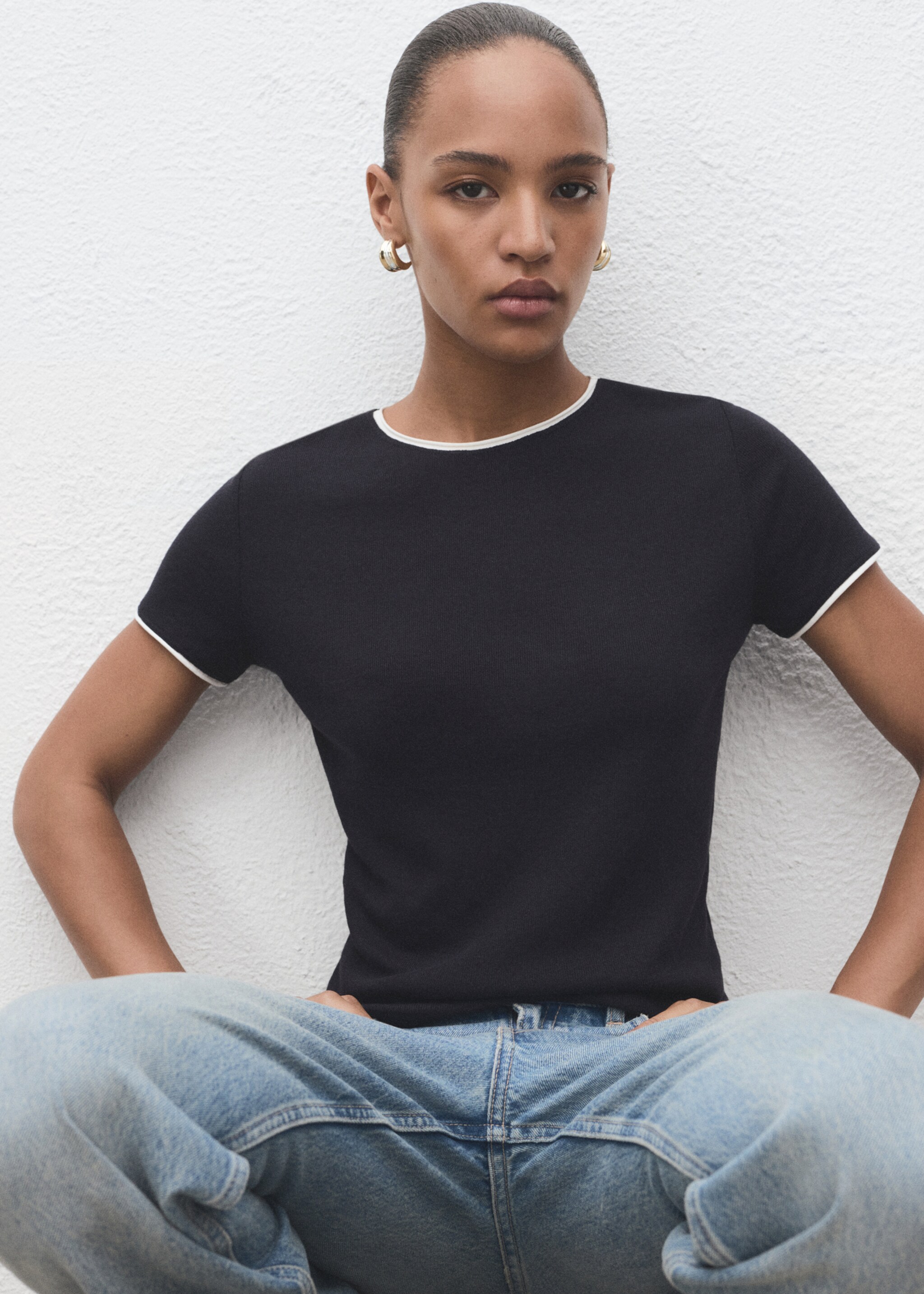 Combined cotton t-shirt - Details of the article 2, Navy. Ref: 17084093-00.