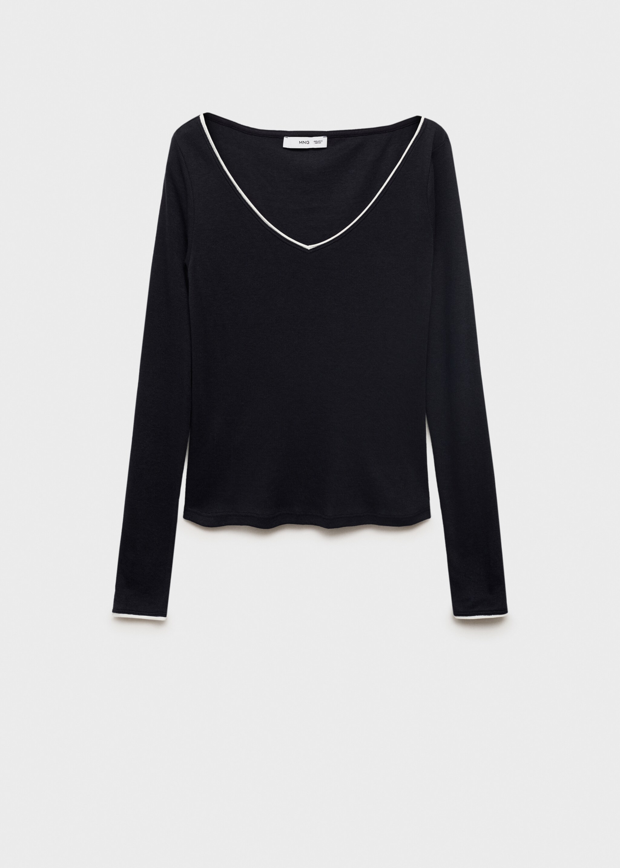 V-neck combined-fabric t-shirt - Article without model, Dark Navy. Ref: 17084094-00.