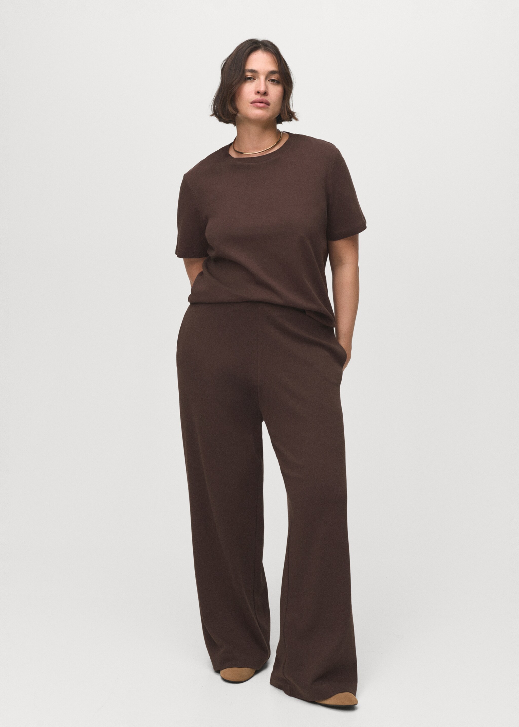 Straight-fit cotton trousers - Details of the article 3, Brown. Ref: 17084095-00.